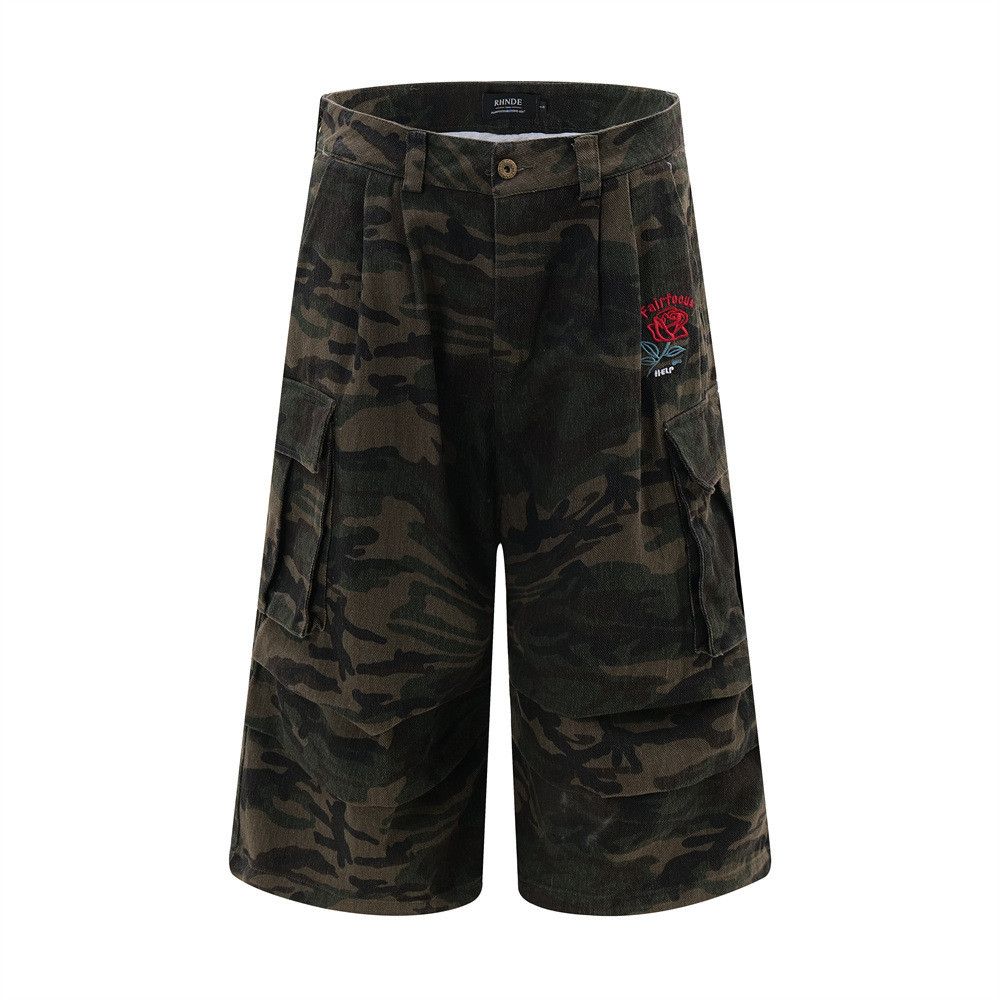 Japanese Brand × Jean Men's oversize embroidered rose camouflage denim shorts Size US 32 / EU 48 - 1 Thumbnail