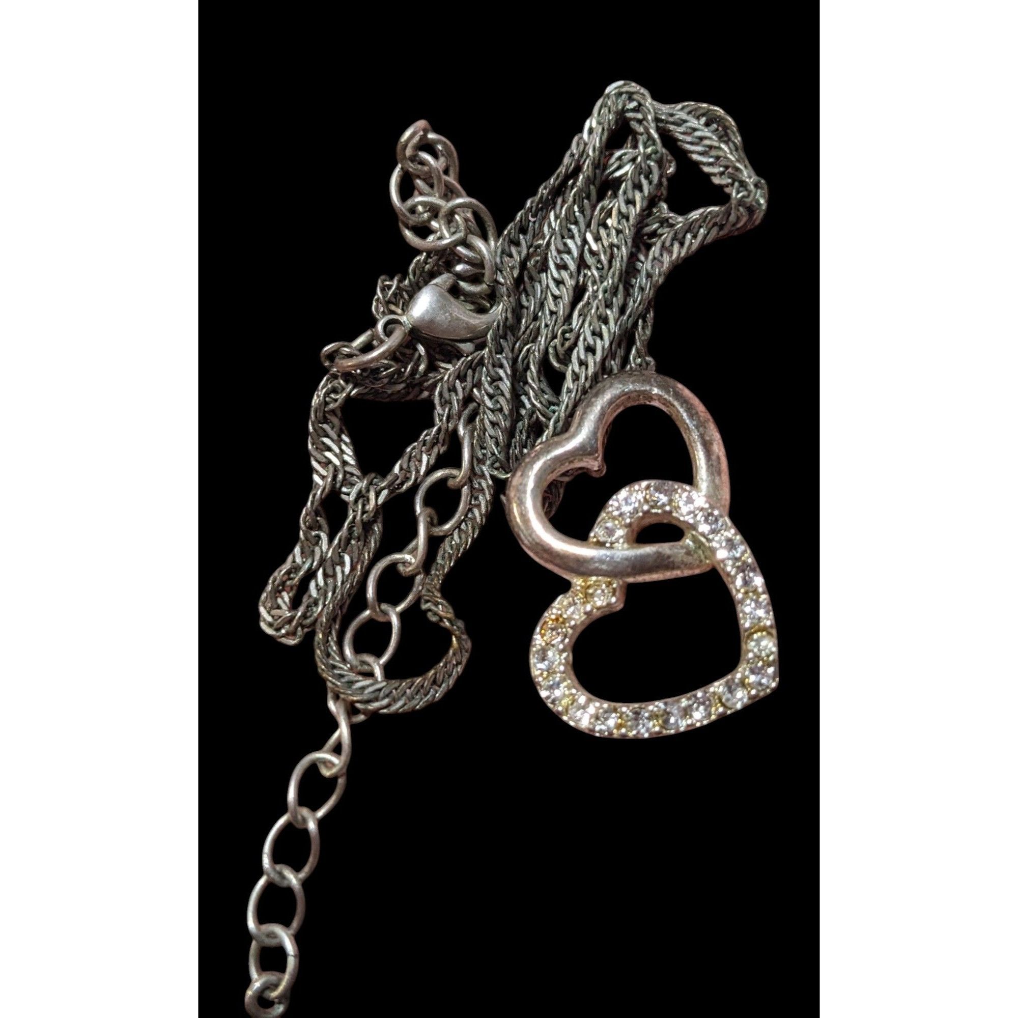 Other Silver Tone Rhinestone Double Heart Pendant Necklace Size ONE SIZE - 6 Thumbnail
