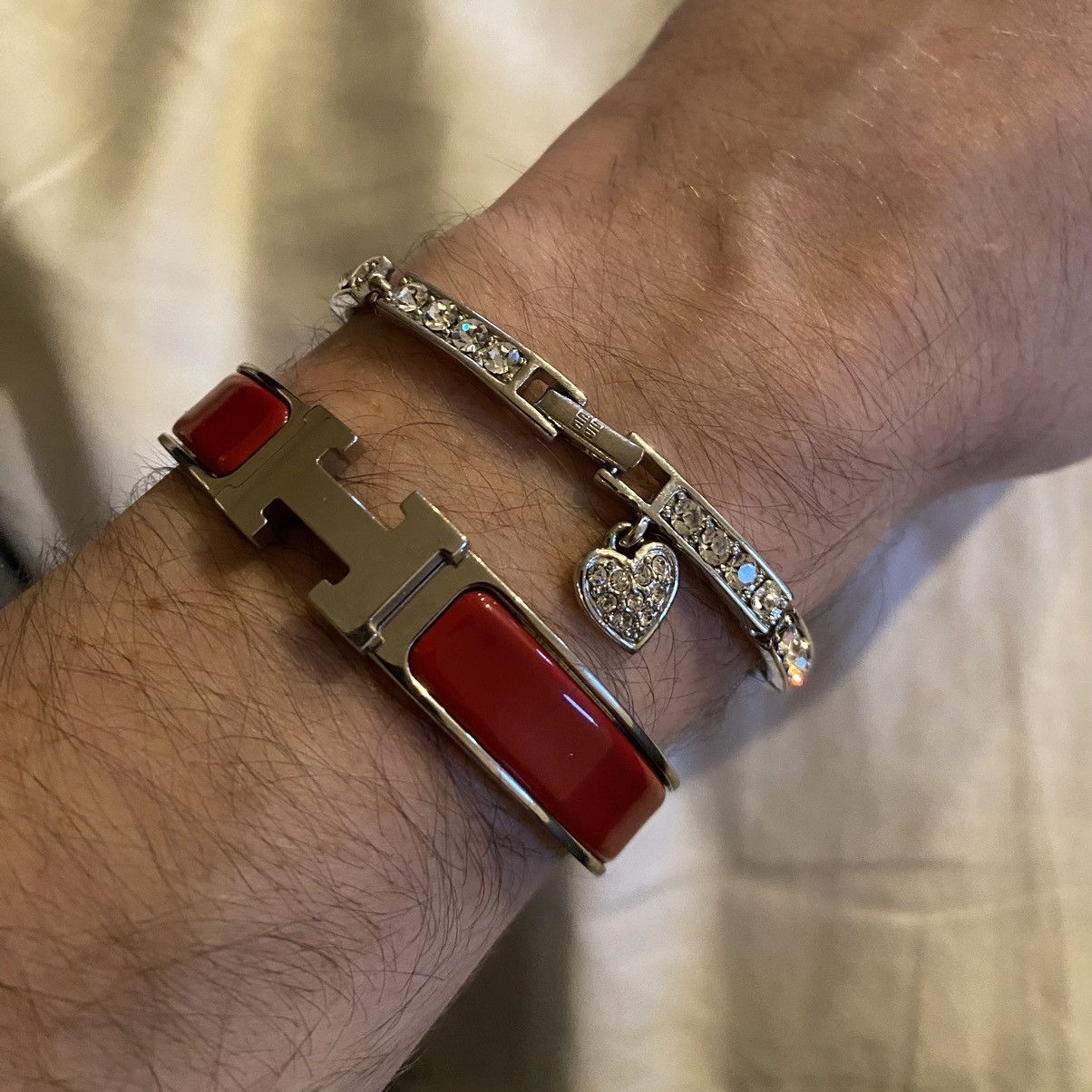 image of Givenchy Iced Out Heart Bracelet in Crystal, Men's