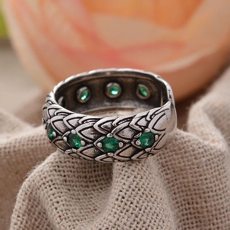 Jewelry Retro Snake Scales Green Crystal Ring Size ONE SIZE - 4 Thumbnail