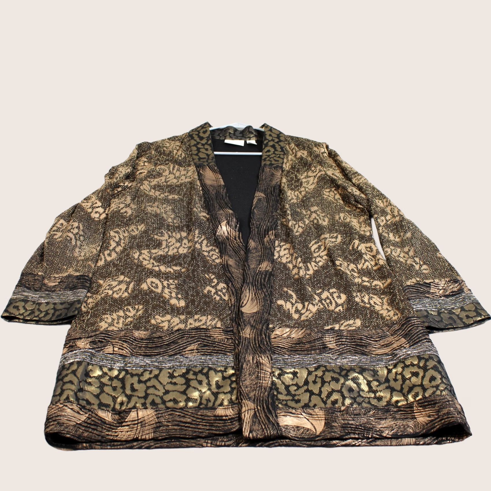 Vintage Chico's Kimono Jacket Women 2 Brown Metallic Leopard Open Lightweight 3/4 Sleeve Size XS / US 0-2 / IT 36-38 - 1 Thumbnail