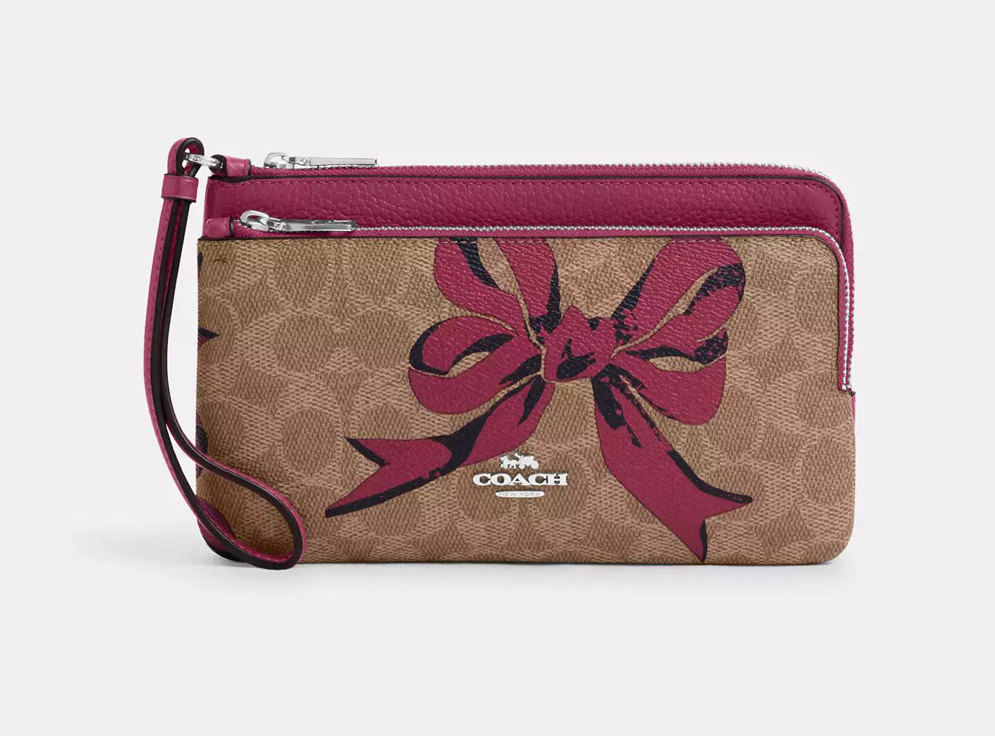 Coach Double Zip Wallet In Signature Canvas With Bow Print CAA84 Size ONE SIZE - 6 Thumbnail