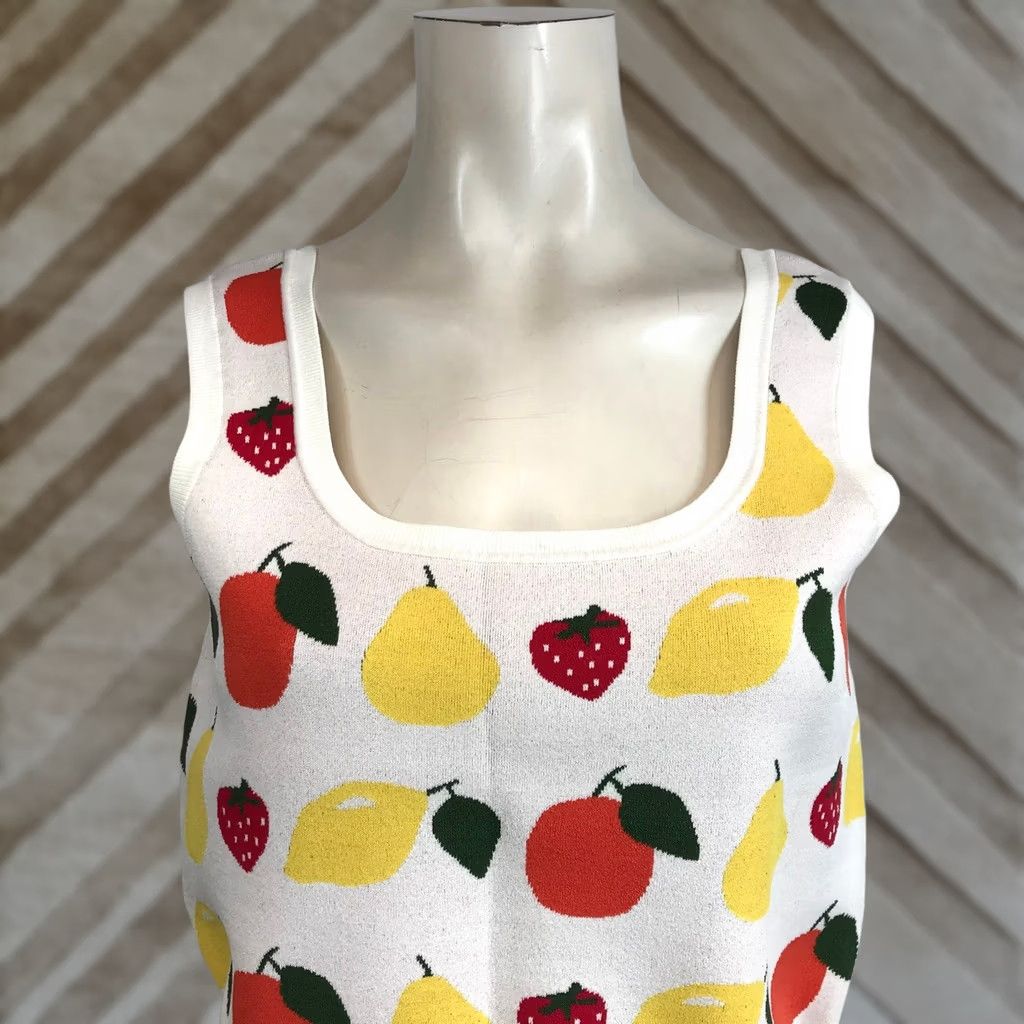 & Other Stories & Other Stories Fruit Print Knit Tank Top White S Sleeveless Square Neck Women Summer Size S / US 4 / IT 40 - 1 Thumbnail