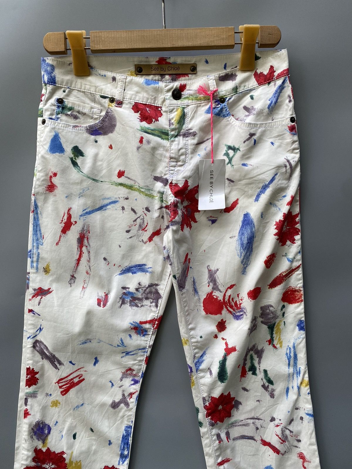 Chloe × Phoebe Philo × See by Chloe AW 2005- See by Chloe - Phoebe Philo Era- Floral Paint Pants Size 28" / US 6 / IT 42 - 6 Thumbnail