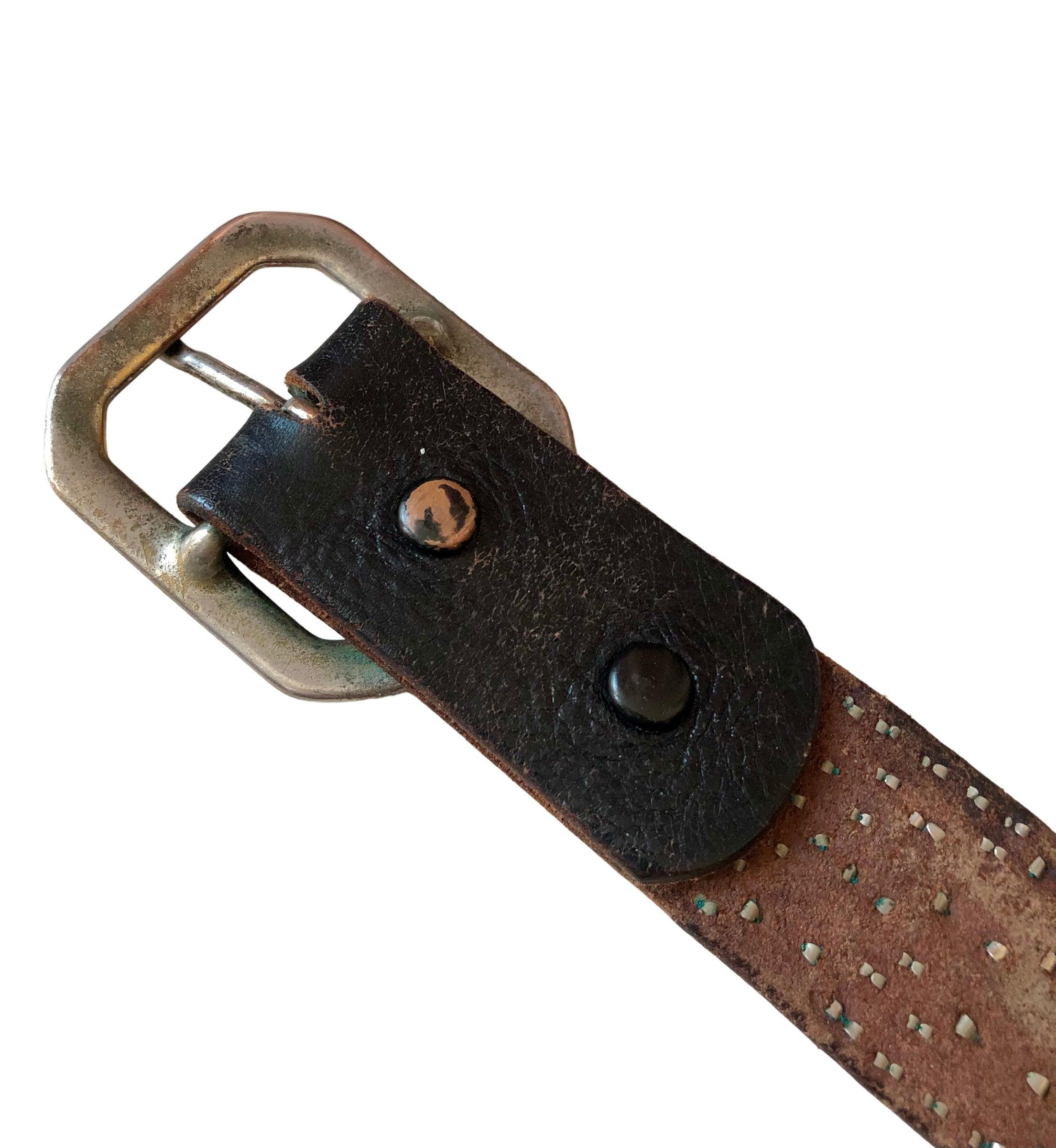 Genuine Leather Vintage Leather Studded Belt By Old Stud Handmade Size 34 - 12 Thumbnail
