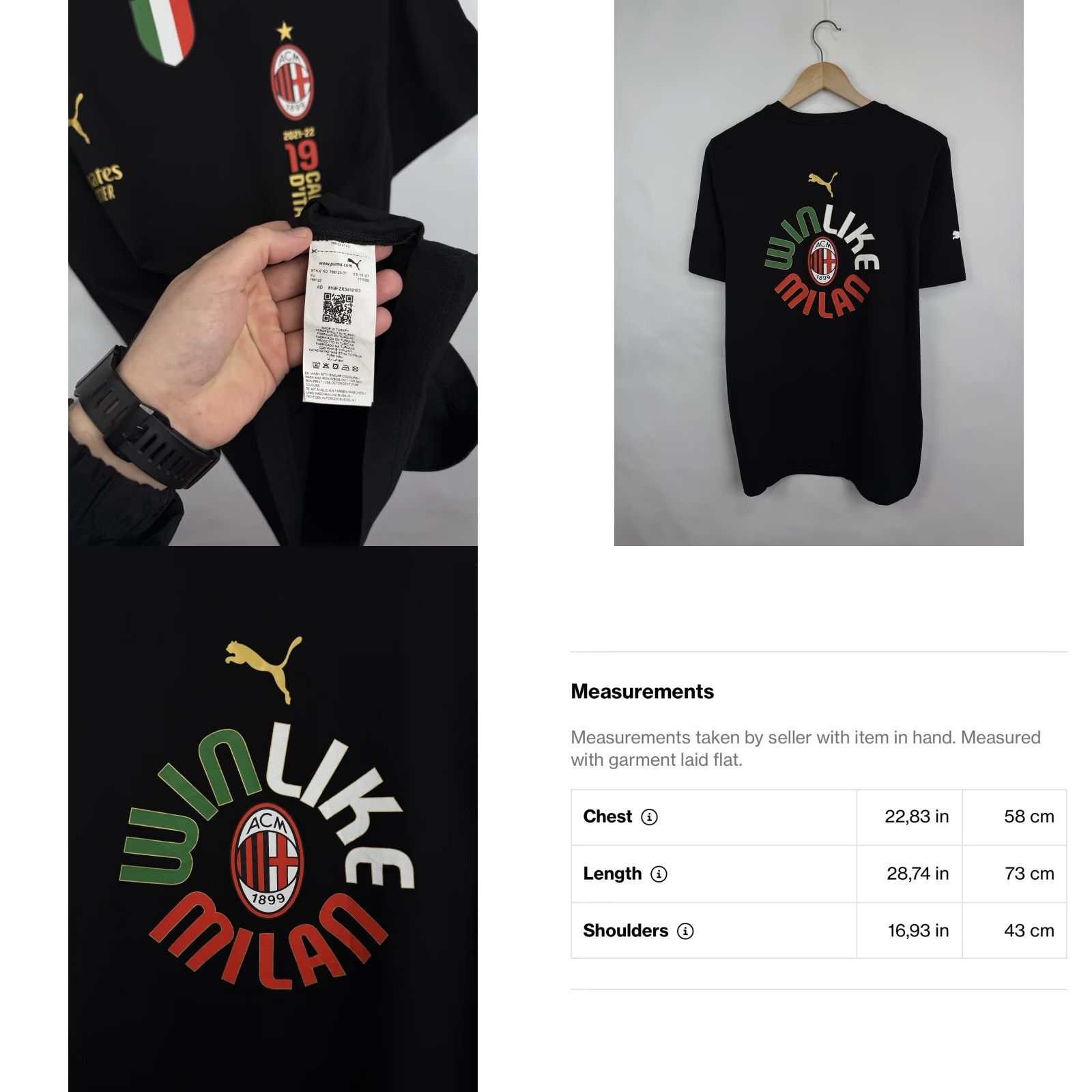 Puma PUMA AC Milan 2021-22 Champions T Shirt Campioni D’Italia L Mens Black Size US L / EU 52-54 / 3 - 8 Thumbnail