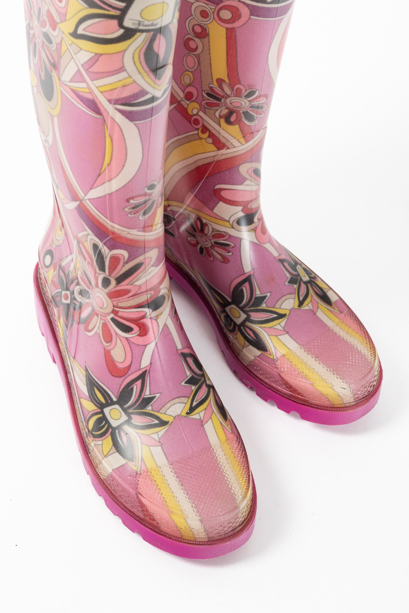 Emilio Pucci Emilio Pucci Pink Floral-Printed Rubber Rain Boots Size US 7.5 / IT 37.5 - 6 Thumbnail