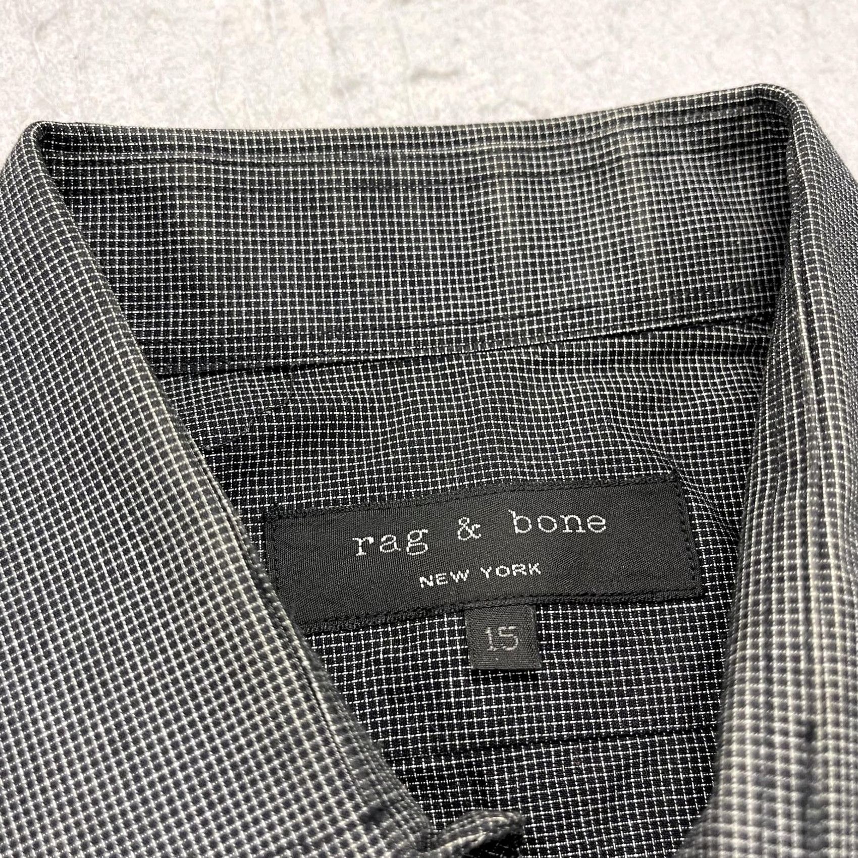 Rag & Bone rag & bone Shirt Mens 15 Gray Check Cotton Button Down Long Sleeve Dress Shirt Size 40R - 3 Thumbnail