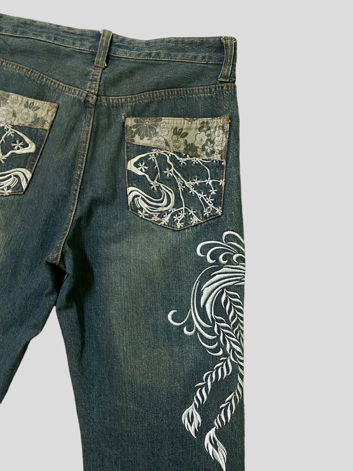 Japanese Brand × Vintage Vintage Japan Tattoo Embroidery Floral Design Denim Size US 32 / EU 48 - 10 Thumbnail