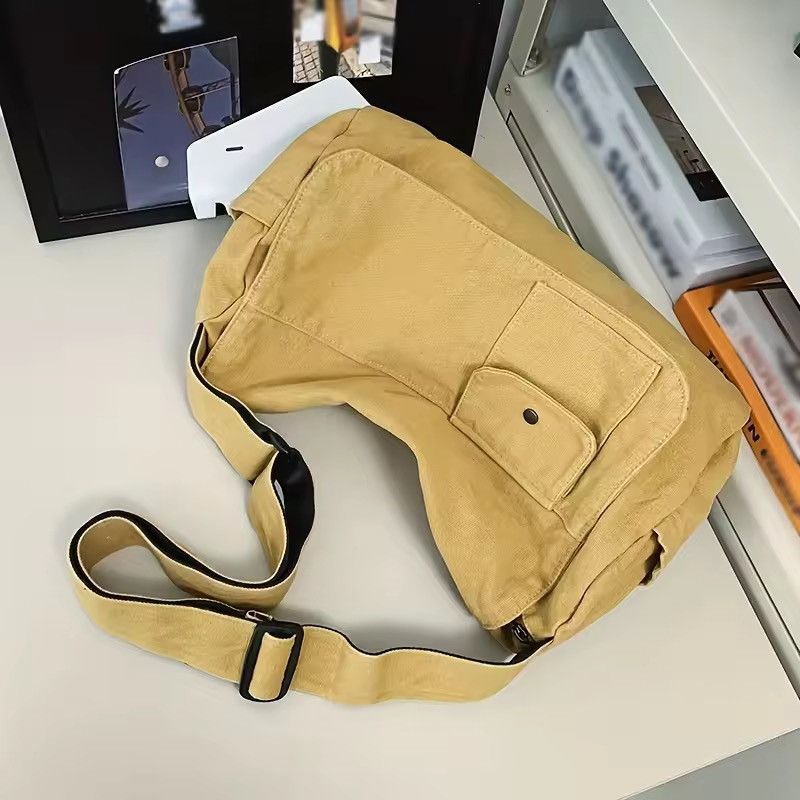 Casual Canvas Messenger Bag in Beige, Men's