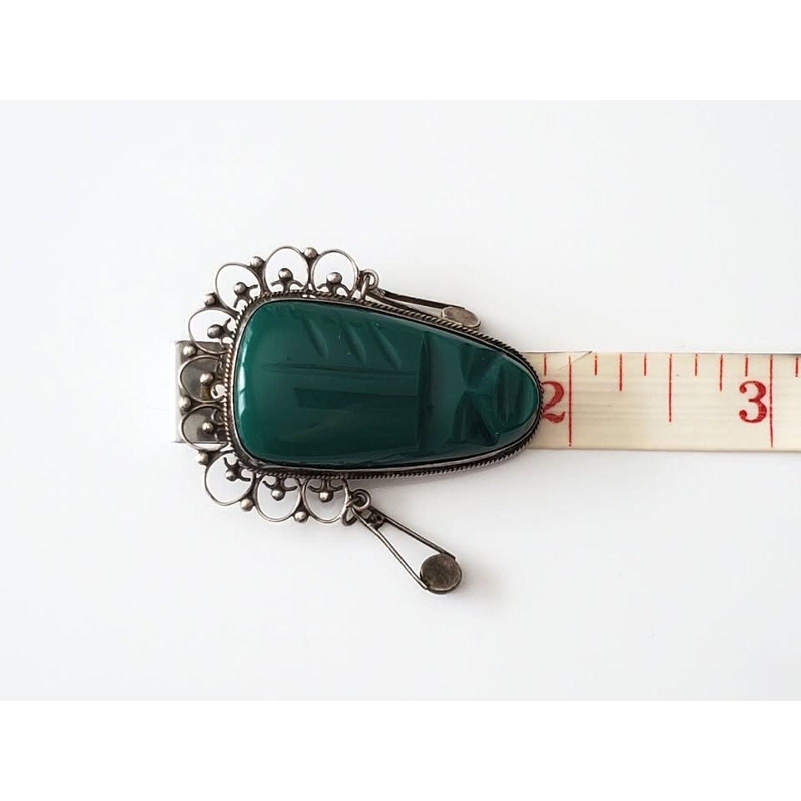 Other Vintage Sterling Silver Chrysoprase Mayan Warrior Brooch Size ONE SIZE - 7 Thumbnail