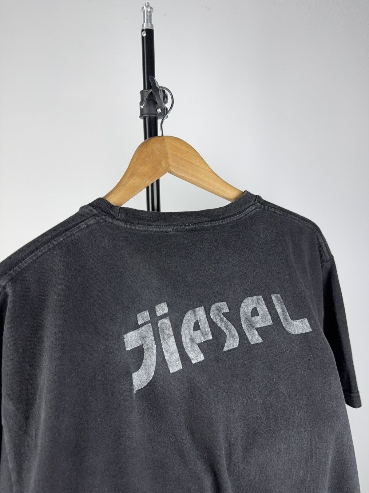 90s Diesel Denim Division Logo Tee Faded Black Y2K Style XL
