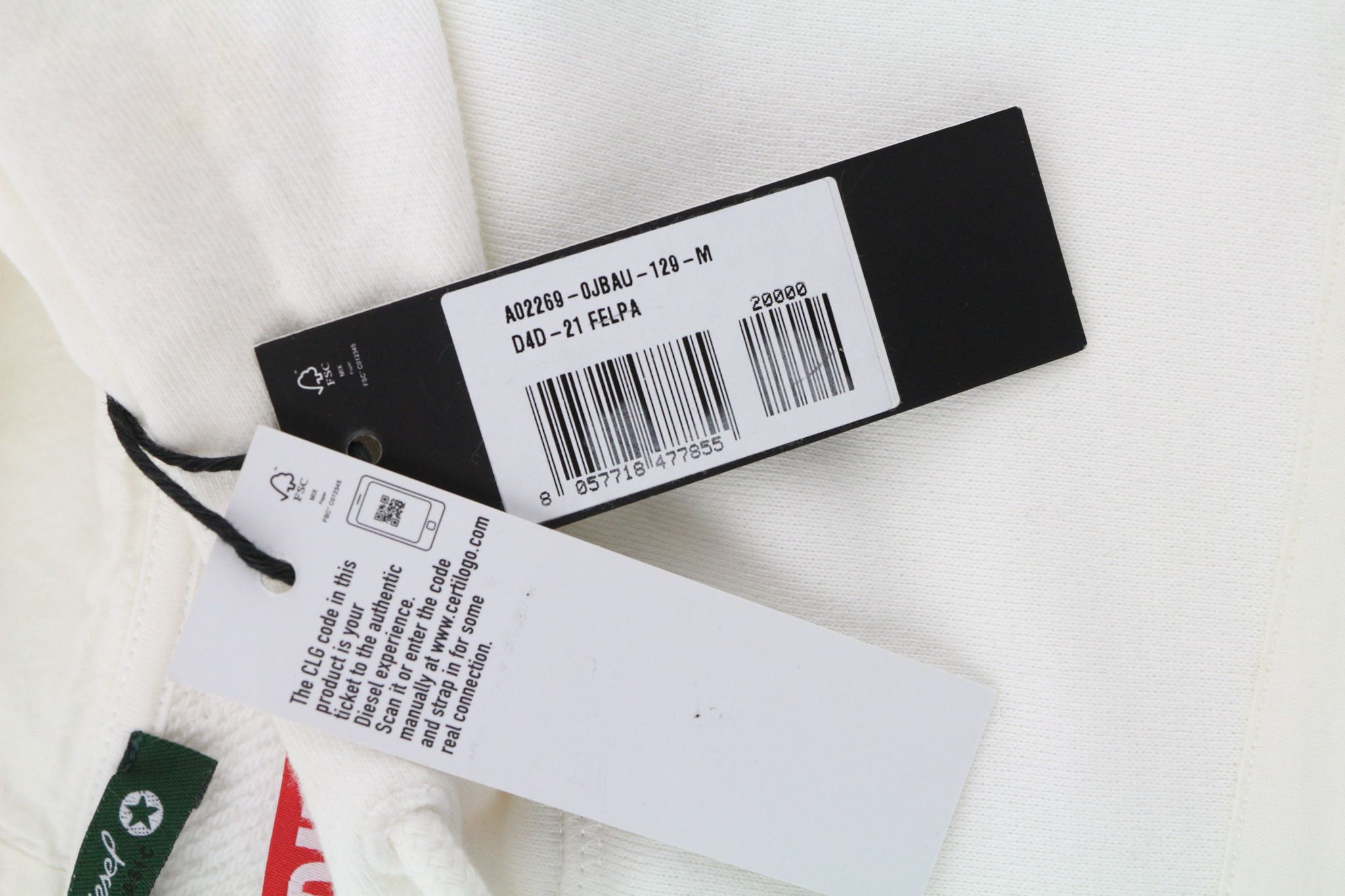Diesel D4D-21 M White Cotton Hooded Logo Hoodie 40104 Size US M / EU 48-50 / 2 - 4 Thumbnail