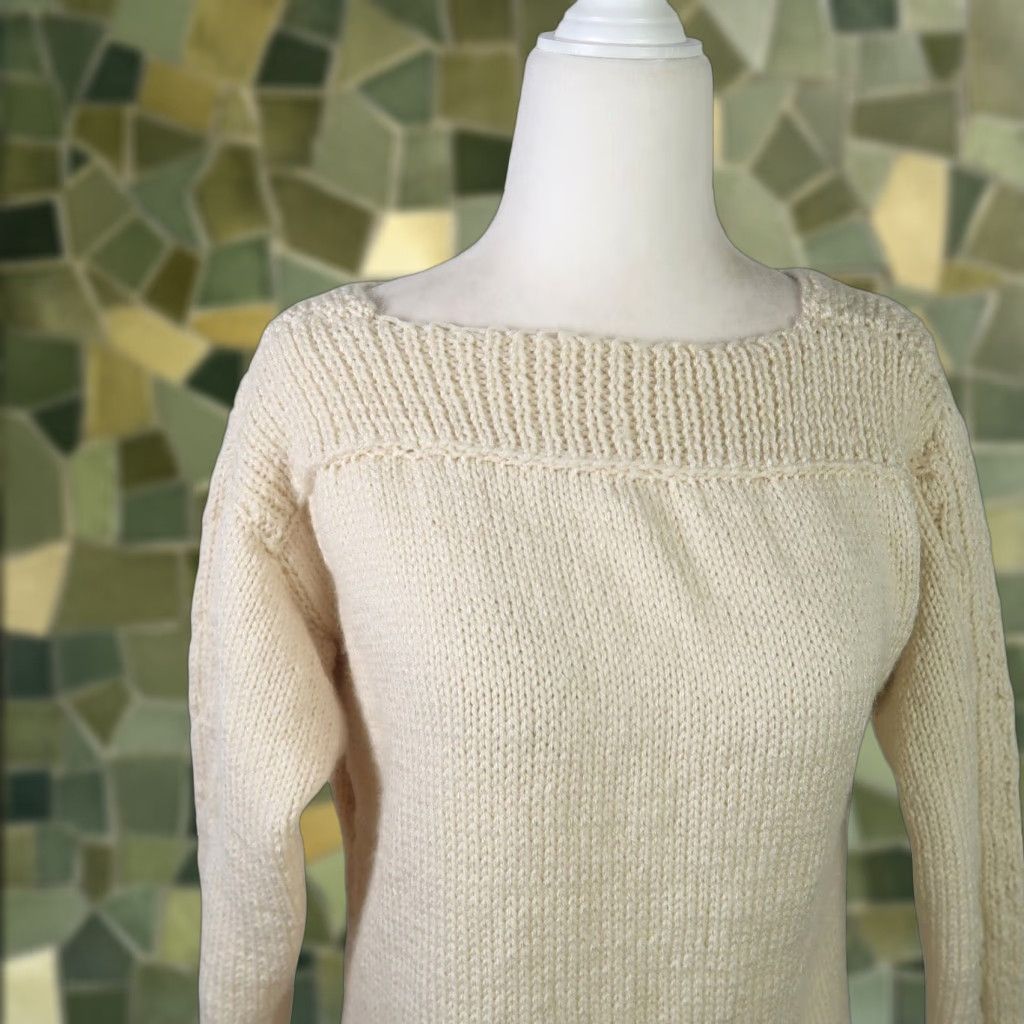 Vintage VINTAGE 70s cream handknit square neck sweater S Women Long Sleeve Pullover Acrylic Knit Casual Shirt Size S / US 4 / IT 40 - 1 Thumbnail