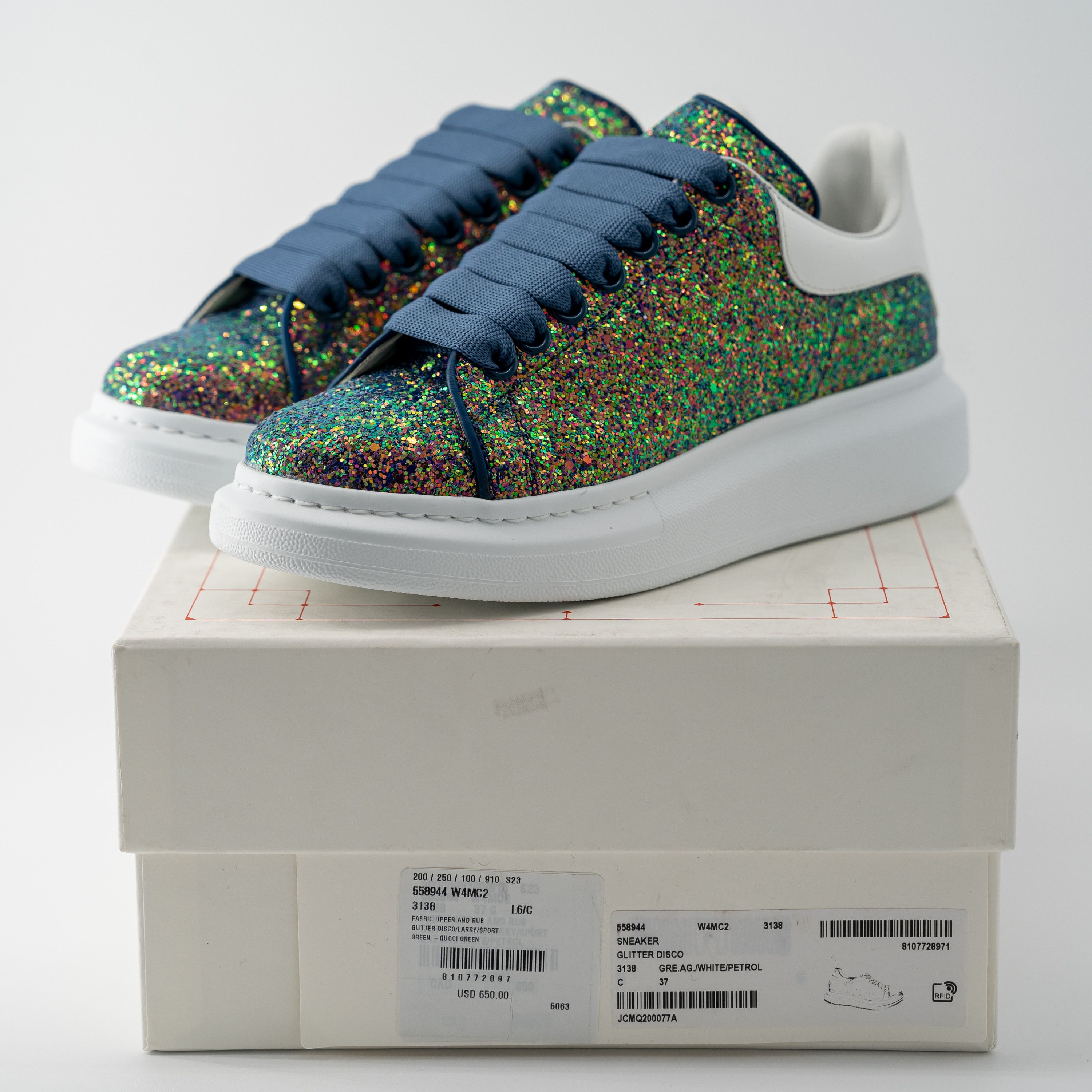 Alexander McQueen 7 - Alexander McQueen Oversized Sneakers Grey Blue Glitter Size US 7 / IT 37 - 10 Thumbnail