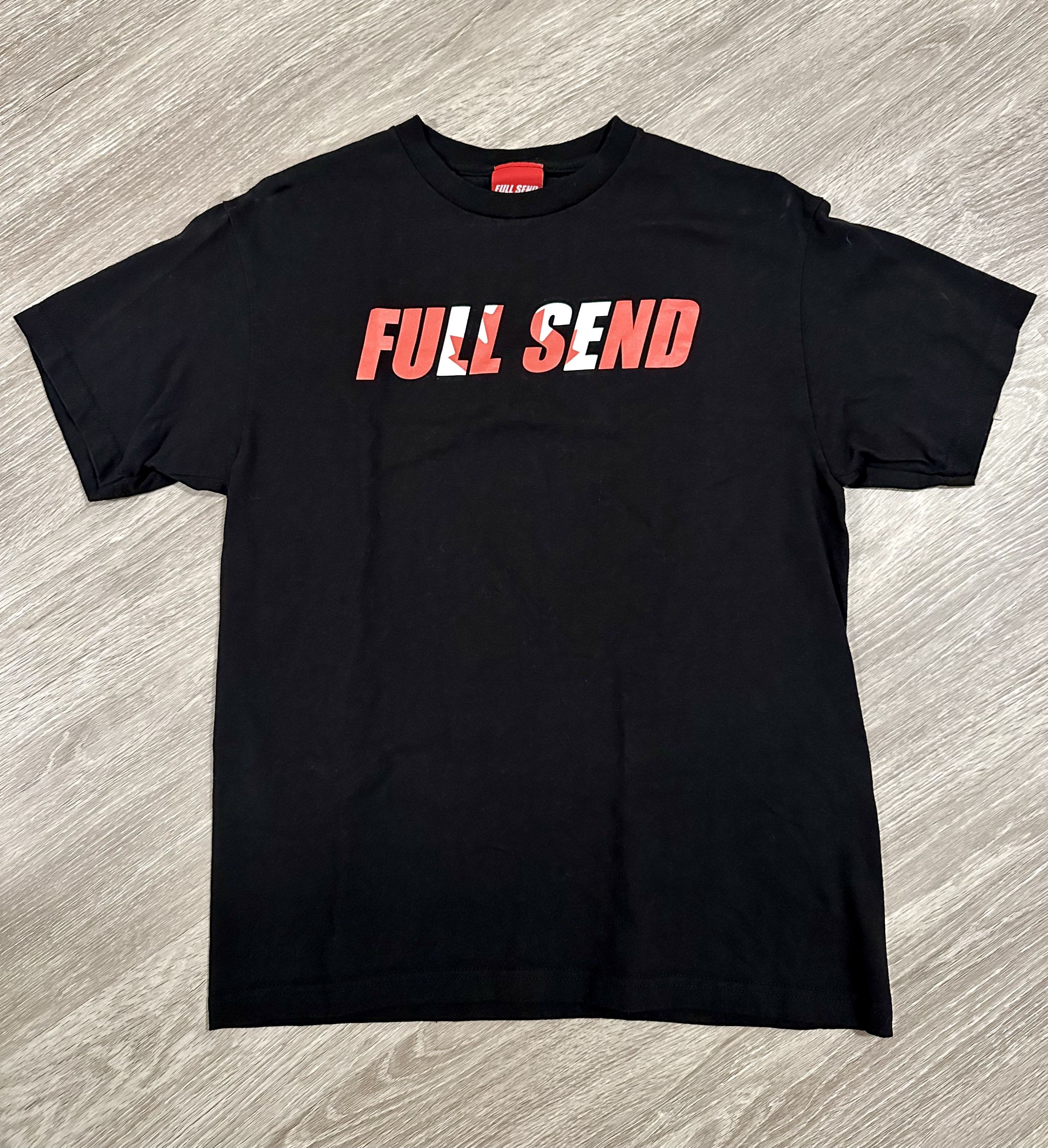 image of Full Send By Nelk Boys Full Send Canada Flag Nelk T-Shirt in Black, Men's (Size Medium)