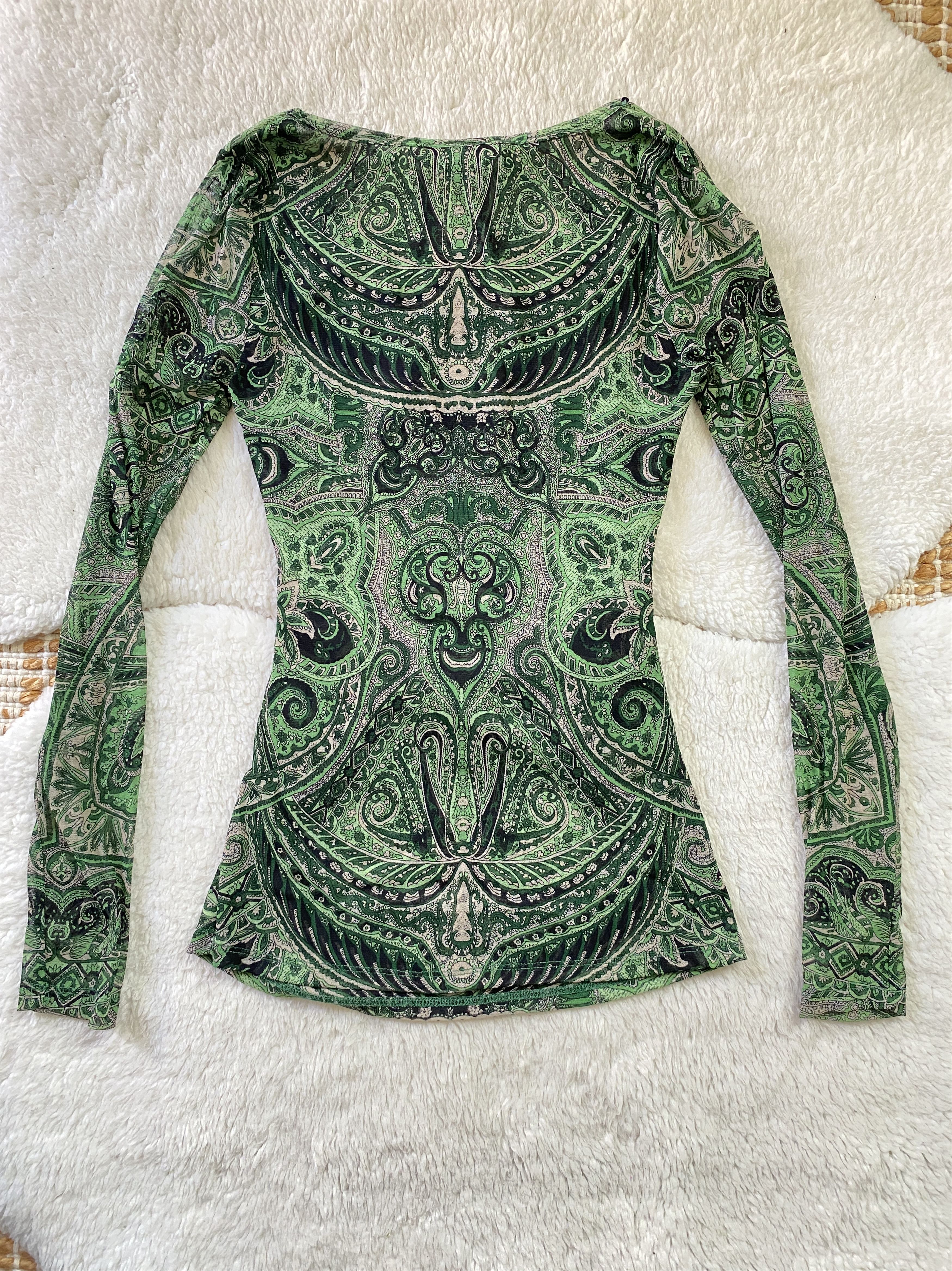 I.N.C INC International Concepts Sheer Green Paisley Beaded Top Size M / US 6-8 / IT 42-44 - 3 Thumbnail