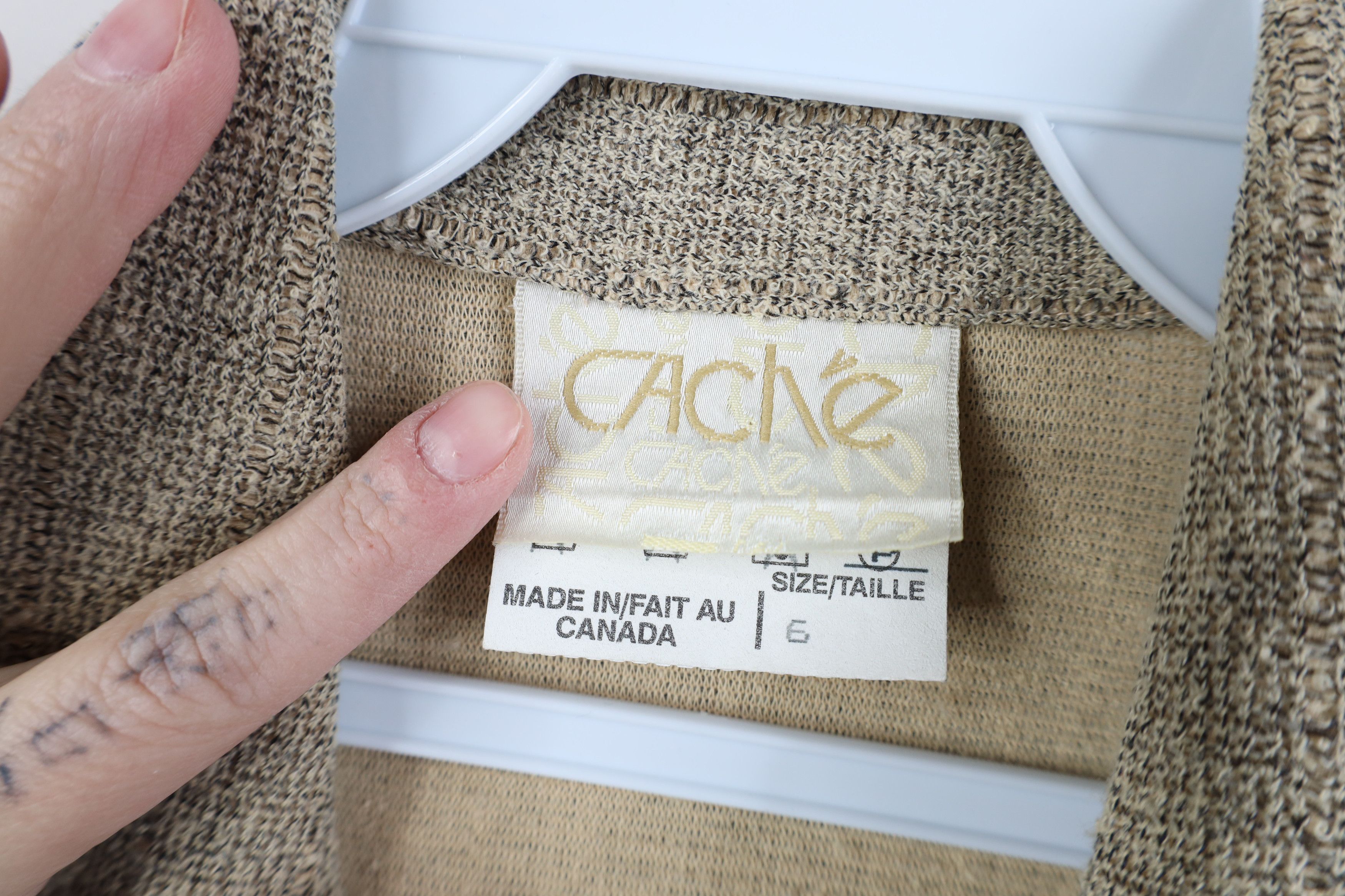 Vintage Vintage 90s Cache Cotton Blend Knit Button Jacket Coat Beige Size M / US 6-8 / IT 42-44 - 6 Thumbnail