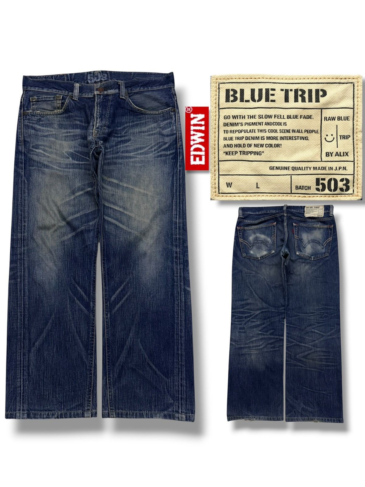 Edwin Vintage Edwin 503 Blue Trip Japan | Relaxed Straight | W37 Size US 37 - 1 Thumbnail