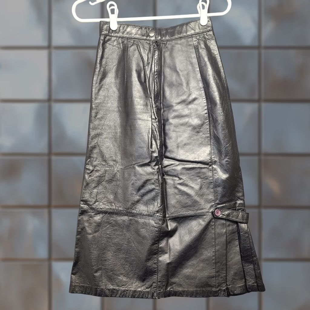 G-III VINTAGE G-III Leather Skirt Womens 5 Black Long A-Line Skirt Midi Pleats Womens Size 27" / US 4 / IT 40 - 1 Thumbnail