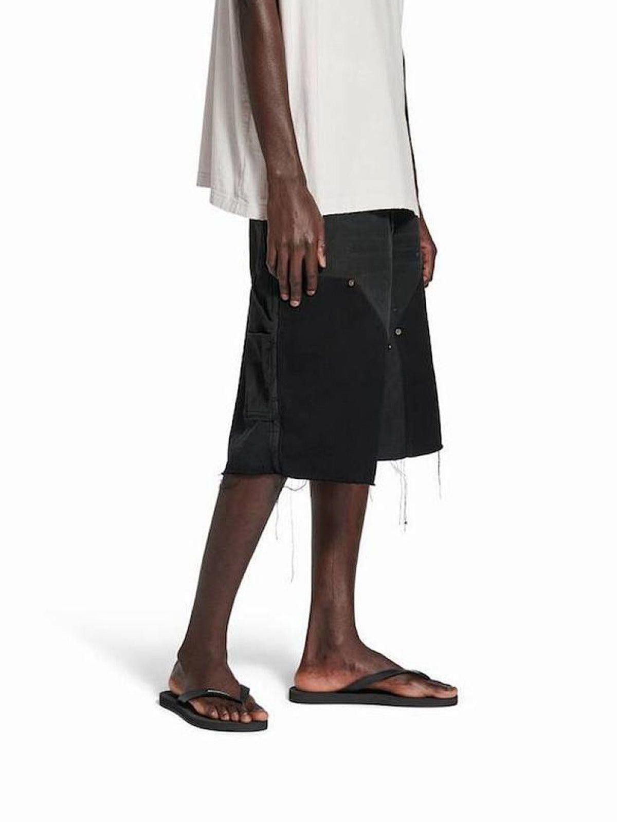Jean Whisker Frayed-Hem Spliced Black Denim Shorts Size US 32 / EU 48 - 2 Thumbnail