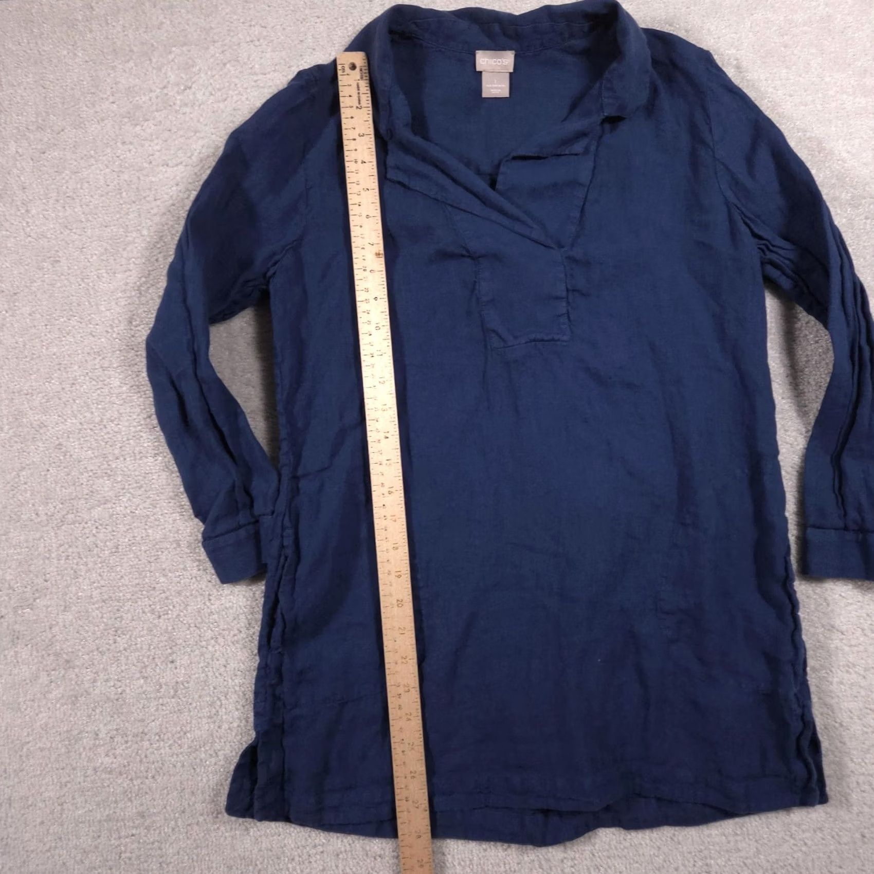 Vintage Chico's Shirt Womens 1 Blue 100% Linen Collared Tunic Long Sleeve Top Blouse Size XS / US 0-2 / IT 36-38 - 7 Thumbnail
