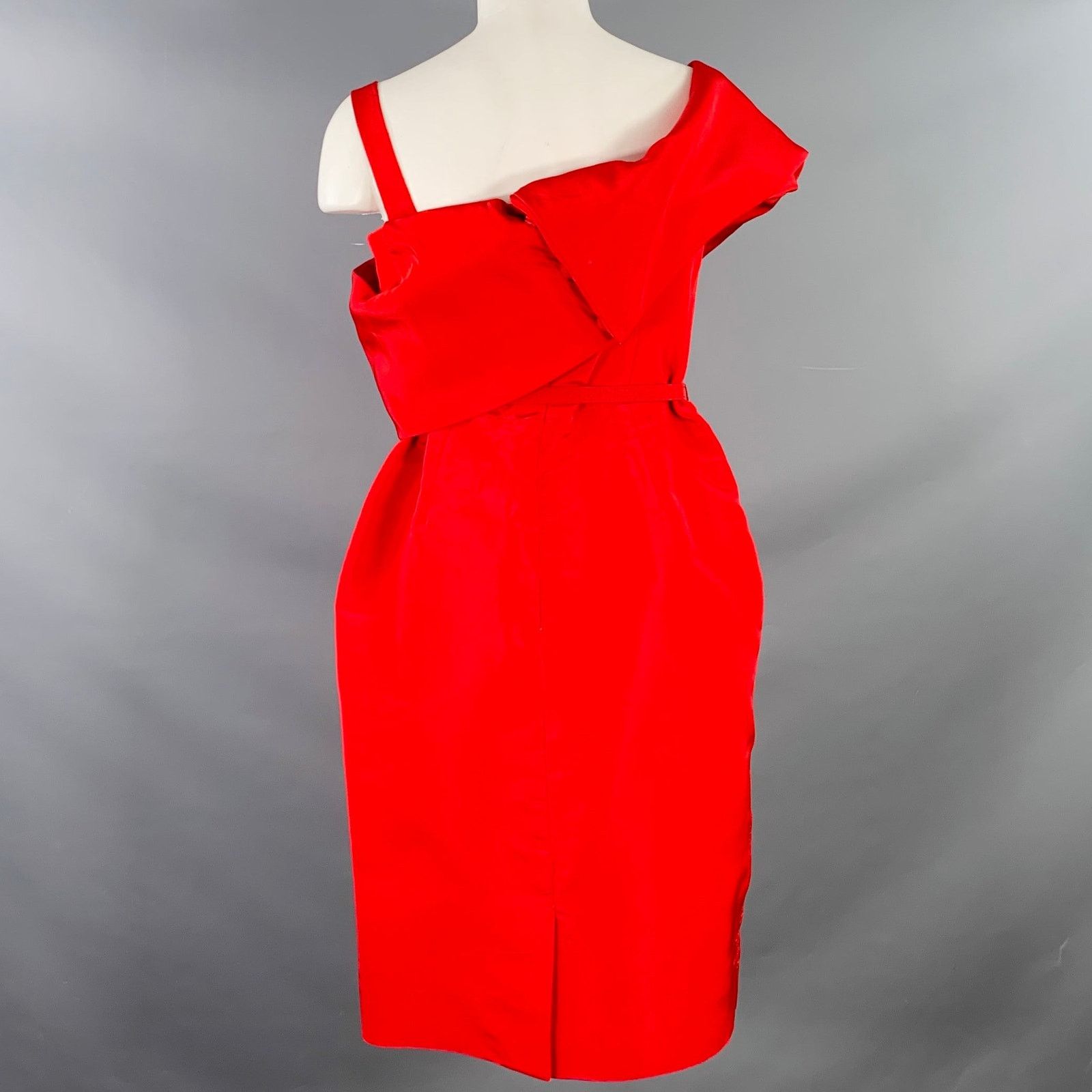 Oscar De La Renta Red Silk Taffeta One Shoulder Knee Length Cocktail Dress Size M / US 6-8 / IT 42-44 - 4 Thumbnail