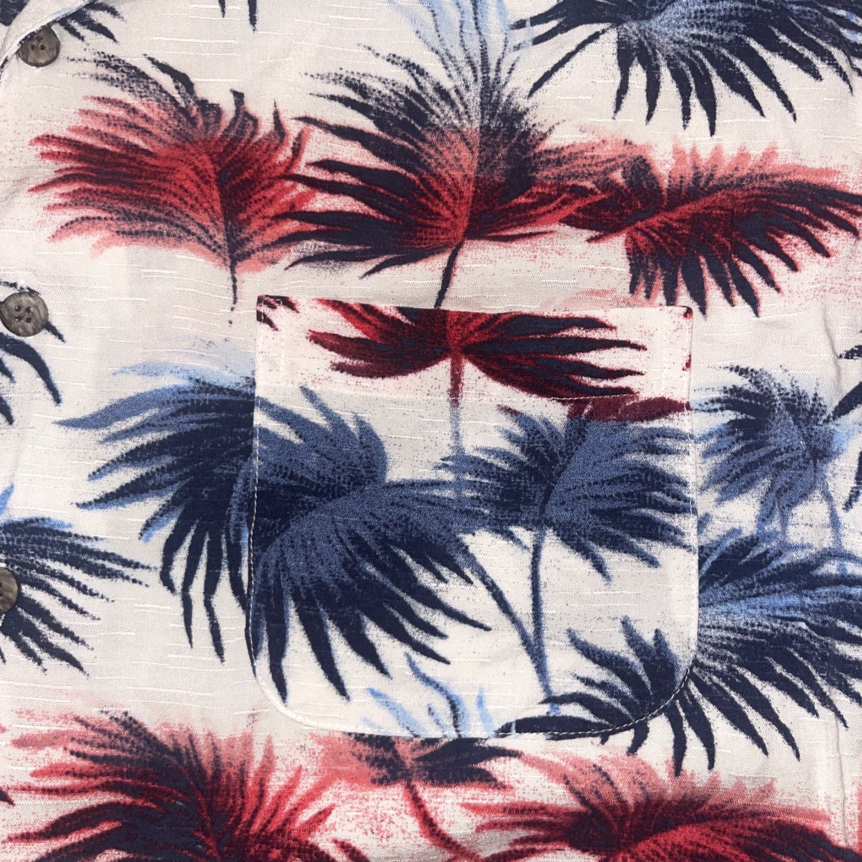 George George Hawaiian Shirt Button-Up Short Sleeve Palm Leaf 100% Rayon Island Floral White Blue Red XL Men’s Pocket Size US XL / EU 56 / 4 - 6 Thumbnail