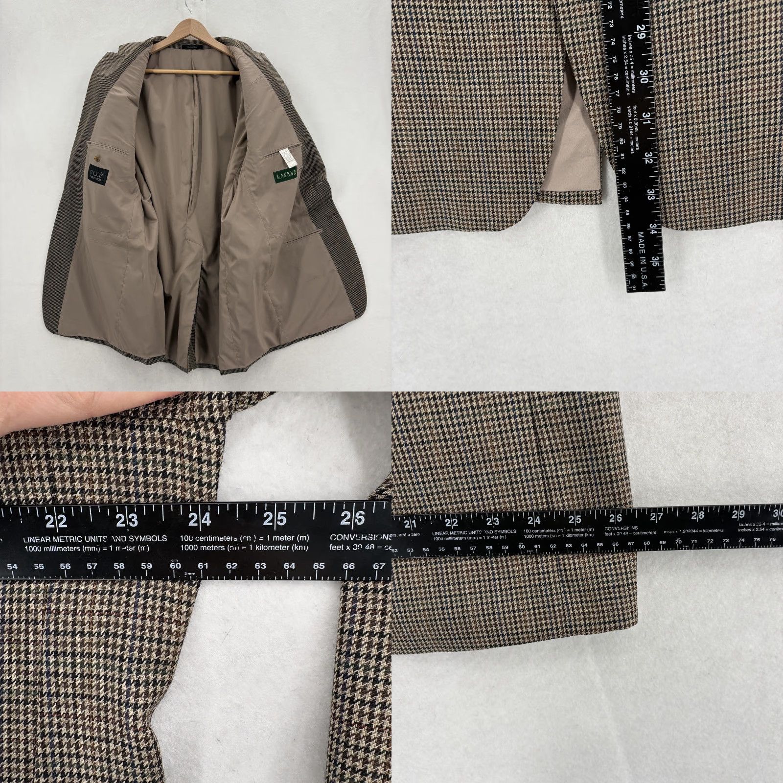 Ralph Lauren Lauren Ralph Lauren Blazer Mens 44L Brown Check Wool Tweed Sport Coat Jacket Size 44R - 8 Thumbnail