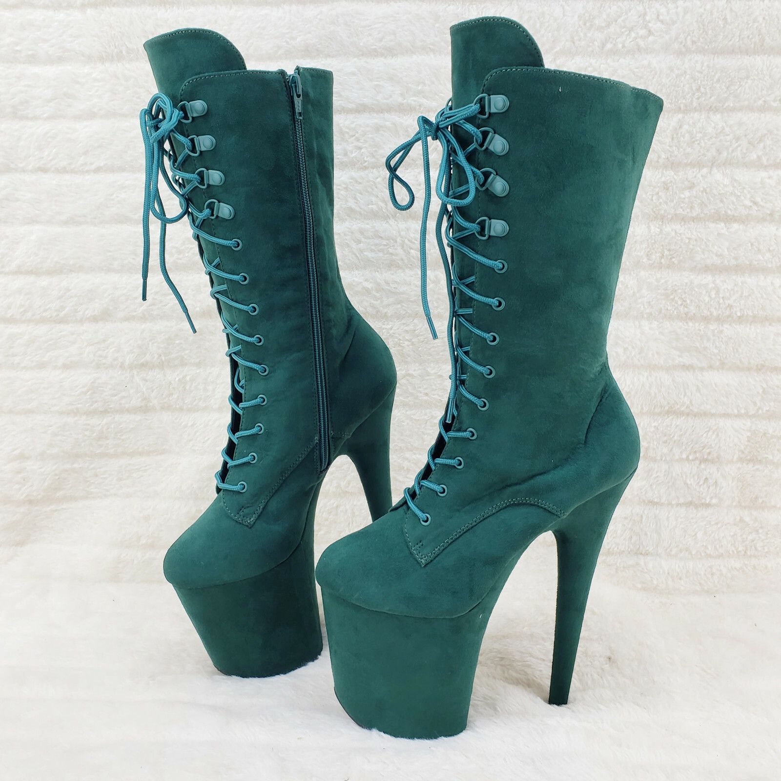 Other Flamingo 1050FS Emerald Green V-Suede 8" Heel Platform Mid C Size US 7 / IT 37 - 3 Thumbnail
