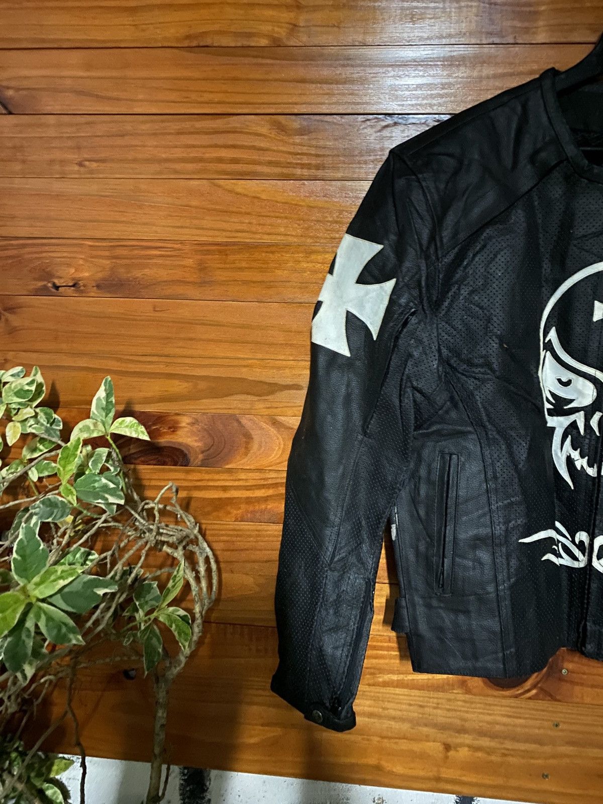 Japanese Brand SRAI Moto Black Leather Skull Jacket – Gothic Cross Tribal Size US L / EU 52-54 / 3 - 6 Thumbnail