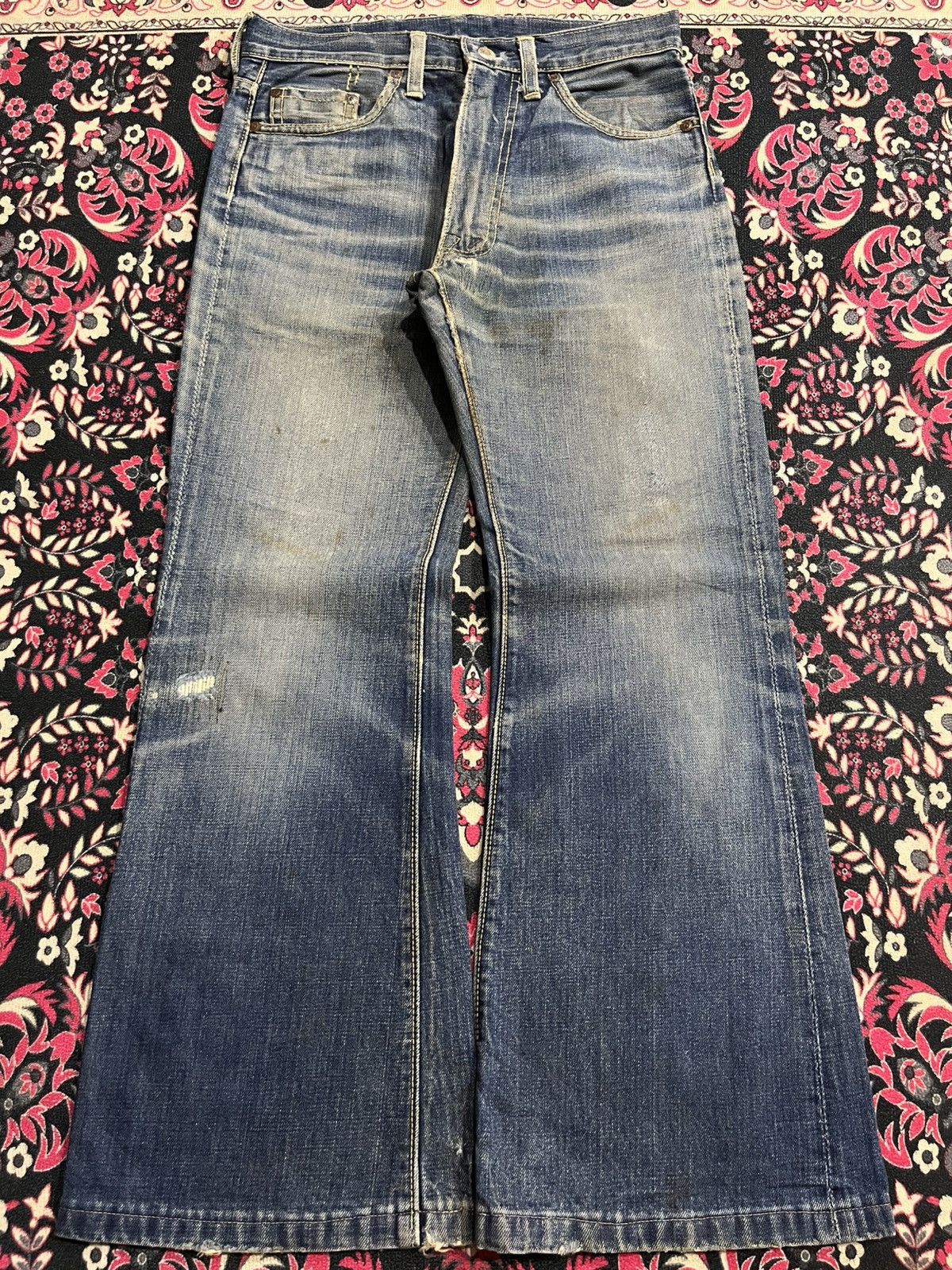 Vintage Vintage 70s Big Stone Bell Bottom Blue Washed Flare Jeans Size US 31 - 1 Thumbnail