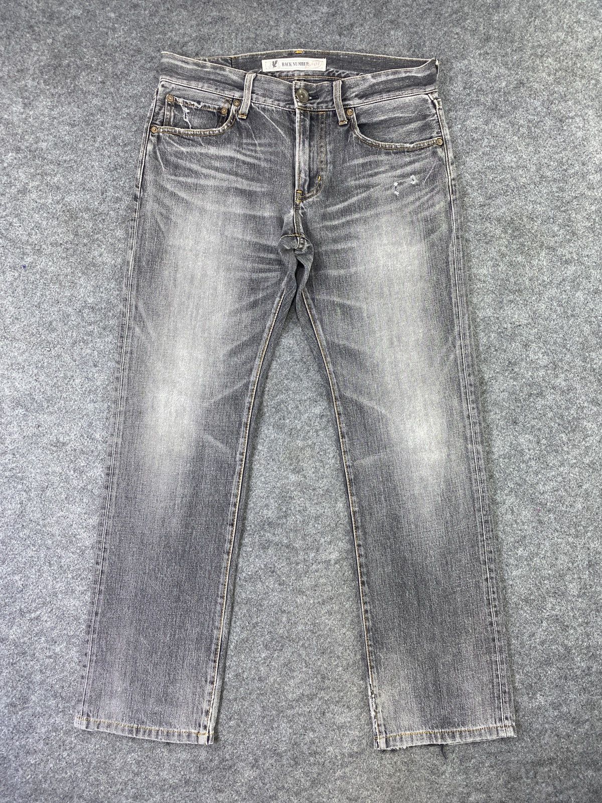 Japanese Brand × Jean Japanese Brand Back Number Faded Black Wash Jeans -J1133 Size US 33 - 1 Thumbnail