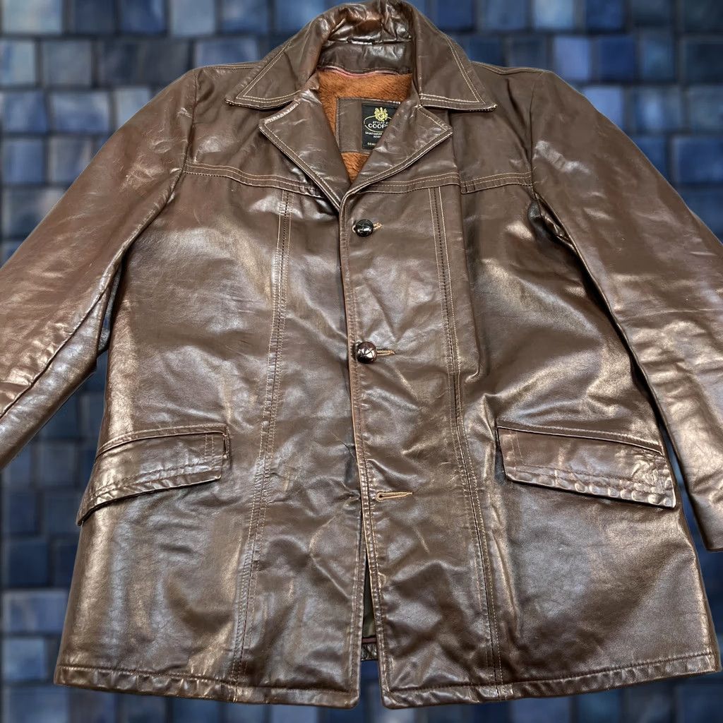 Vintage VINTAGE Cooper Leather Coat Mens 42 Brown Faux Fur Lined Car 70s Old Money Size US XS / EU 42 / 0 - 1 Thumbnail