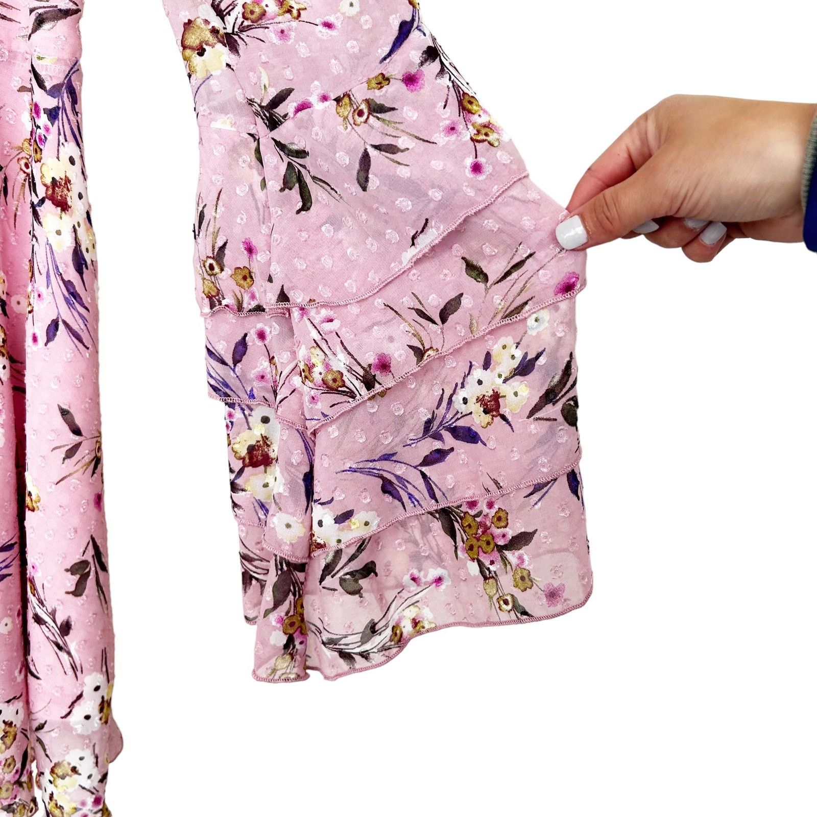 Other Forever Unique Floral Long Sleeve Tiered Ruffle Dress 16 Size XXL / US 16-18 / IT 52-54 - 5 Thumbnail