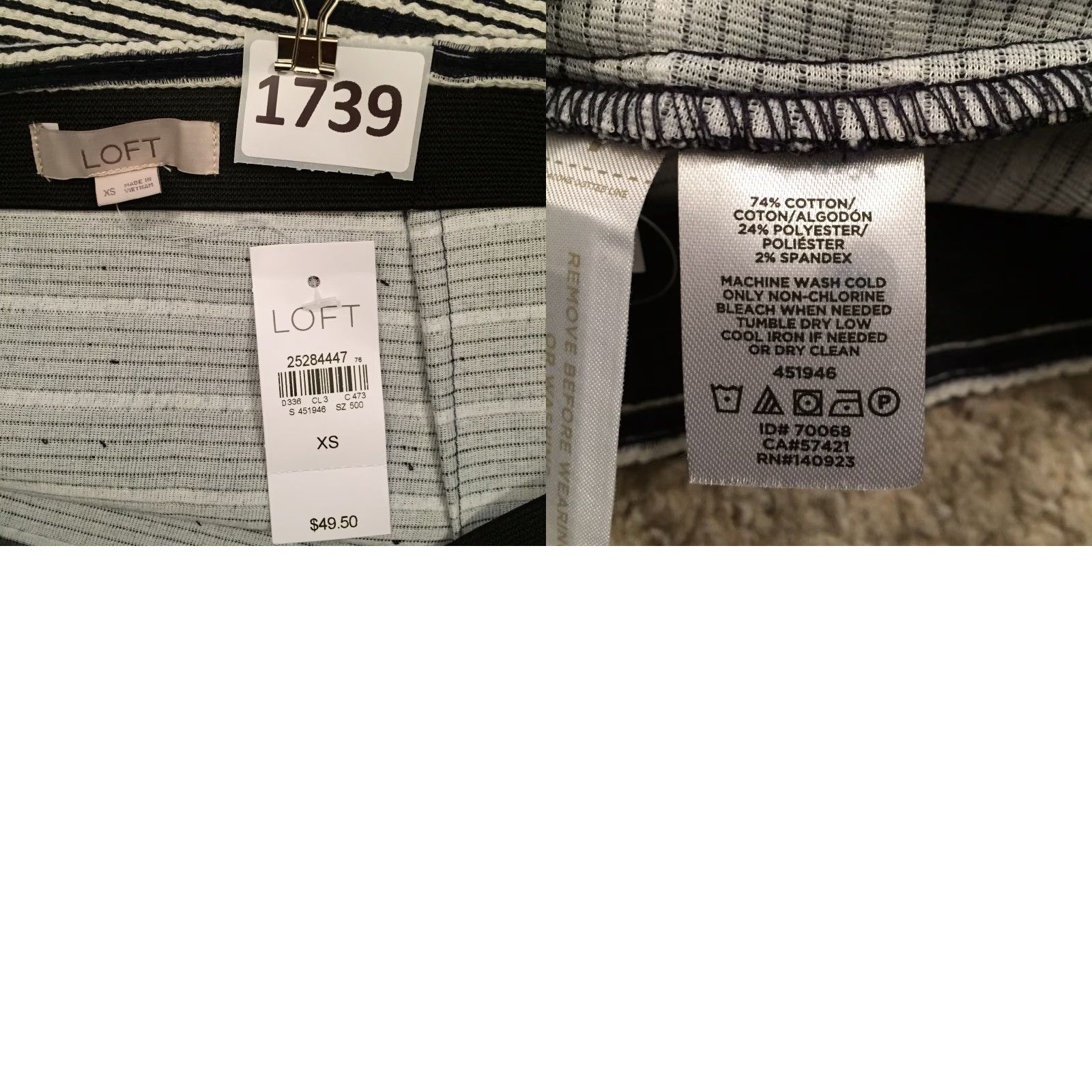 Loft LOFT Skirt XS Knee Length Unlined Pull On Black White Striped Cotton Blend Elastic Waist Vintage No (No) Size 26" / US 2 / IT 38 - 8 Thumbnail