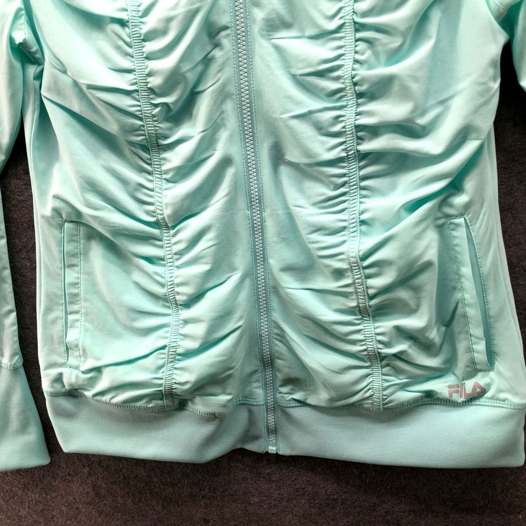Fila Fila Lightweight Track Jacket Womens M Aqua Blue Ruched Full Zip Wind Running Size M / US 6-8 / IT 42-44 - 4 Thumbnail