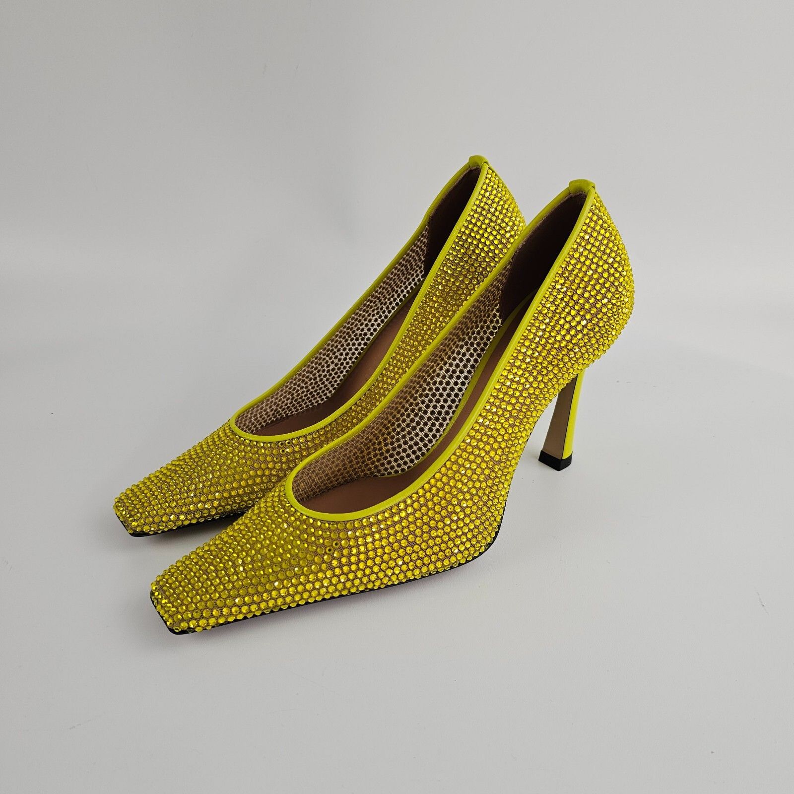 THE ATTICO Juno $1190 Yellow Net With Strass 95mm Pumps New