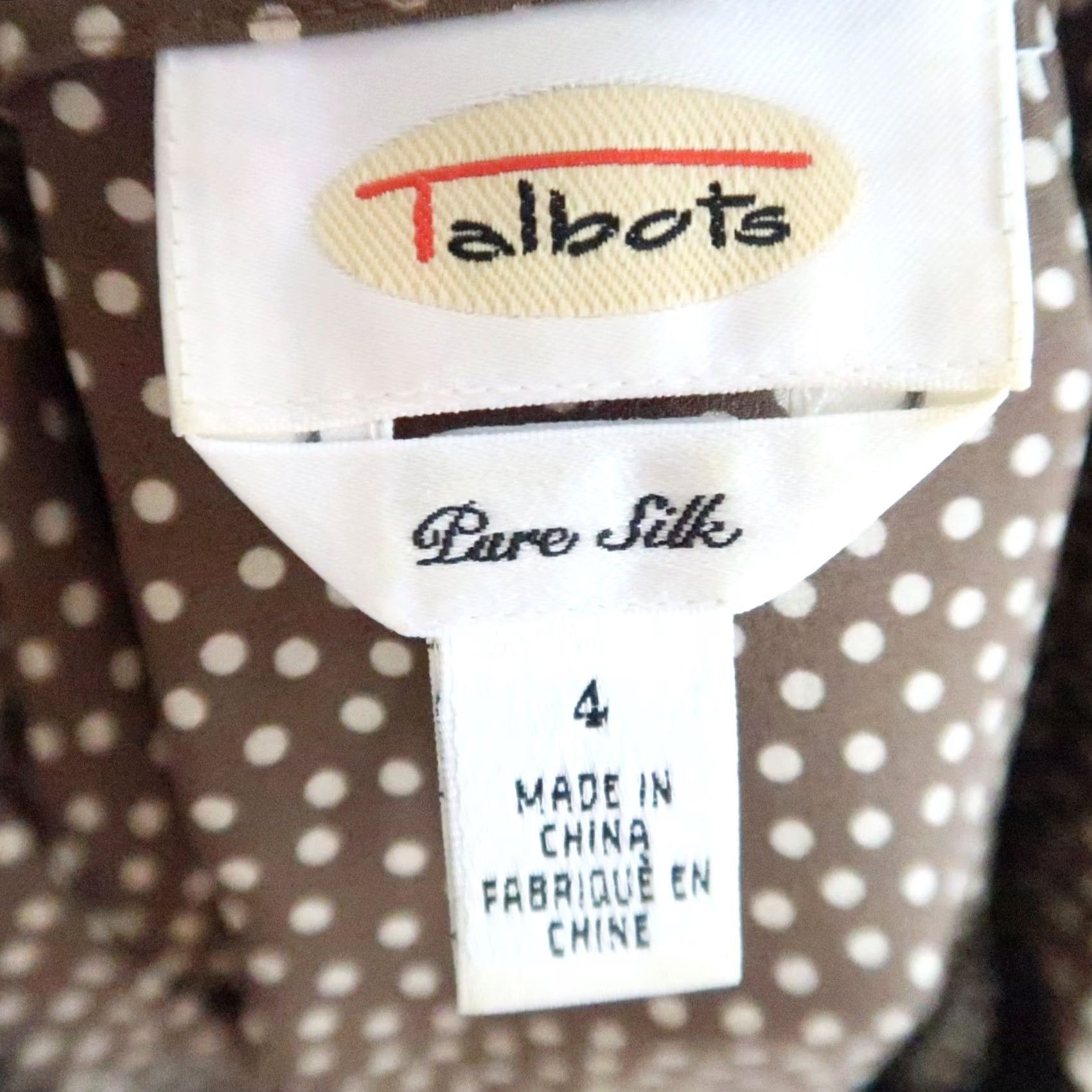 Talbots VINTAGE Talbots Brown and Cream Polka Dot Button Down Blouse Top 4 Silk Long Sleeve Women Size S / US 4 / IT 40 - 5 Thumbnail