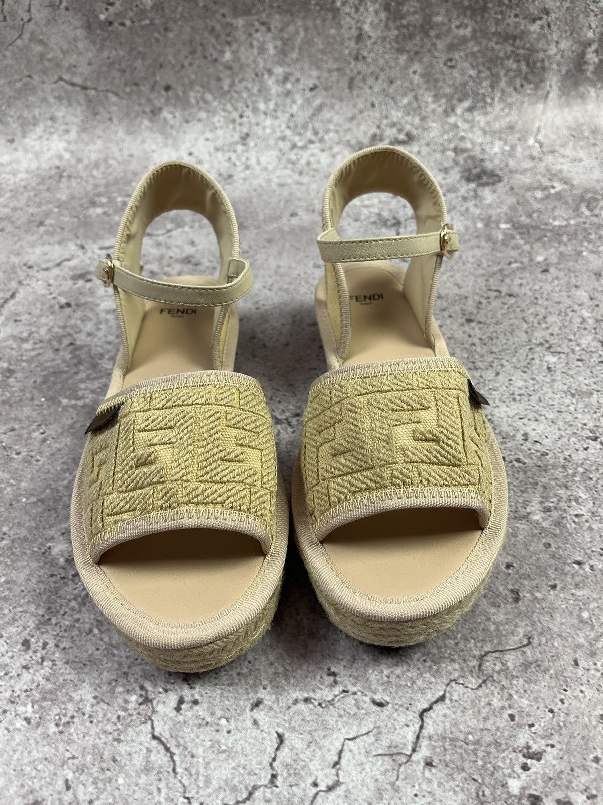 Fendi FF Logo Espadrille Platform Sandals Beige Size EU 36 Size US 5 / IT 35 - 2 Thumbnail