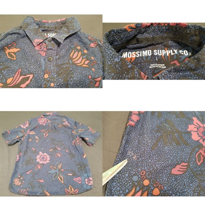 Mossimo Supply Co Mens Button Up Shirt Large Blue Red Floral Short Sleeve