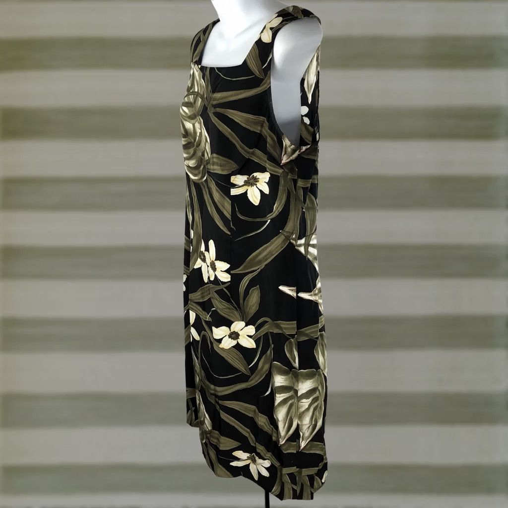 Vintage Vintage sleeveless KneeLength dress M Green Blk Tropical Floral Coconut girl Y2K Size M / US 6-8 / IT 42-44 - 1 Thumbnail