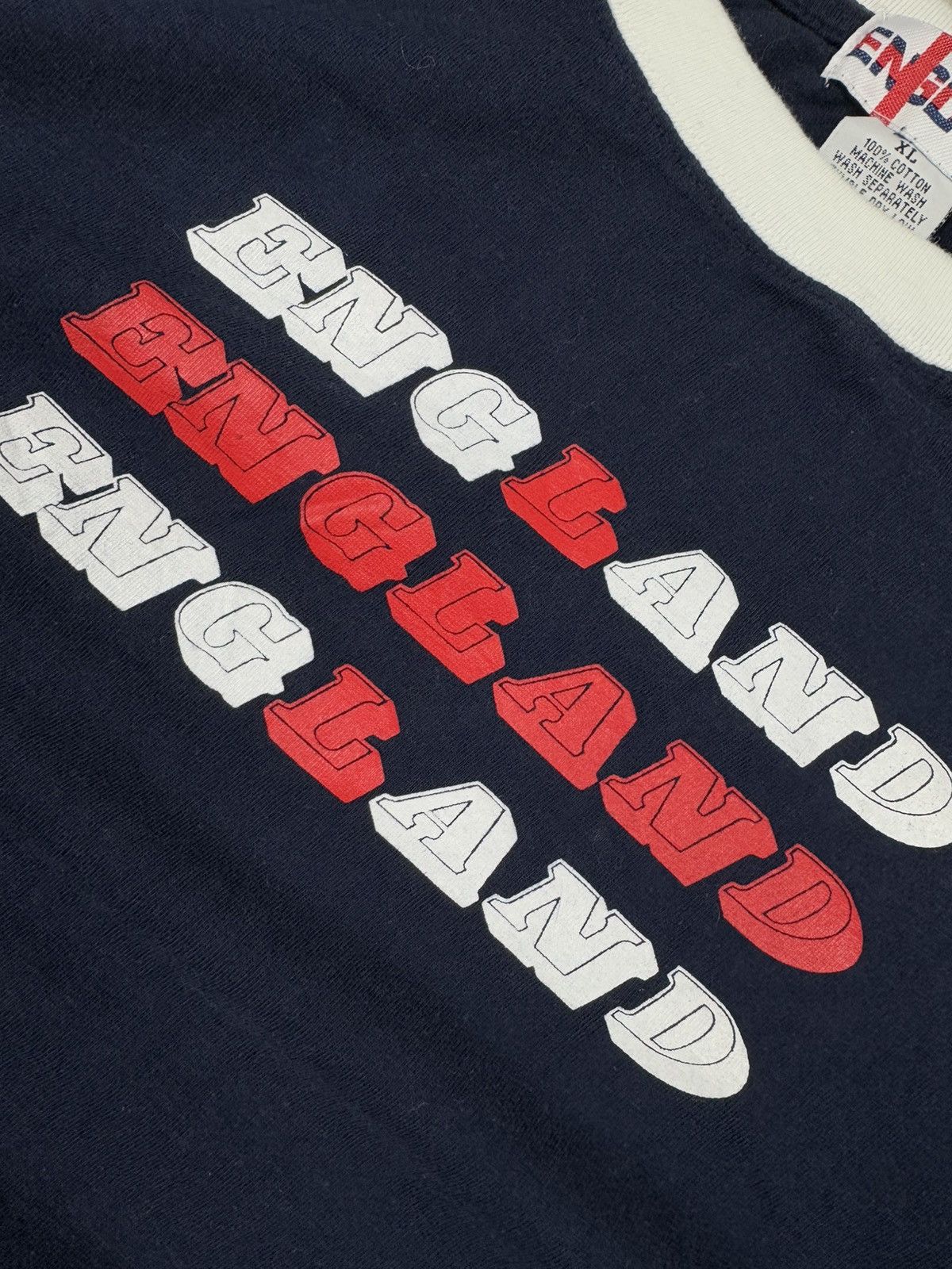 Vintage Vintage 90s England spellout flag ringer tee blokecore style Size US L / EU 52-54 / 3 - 5 Thumbnail