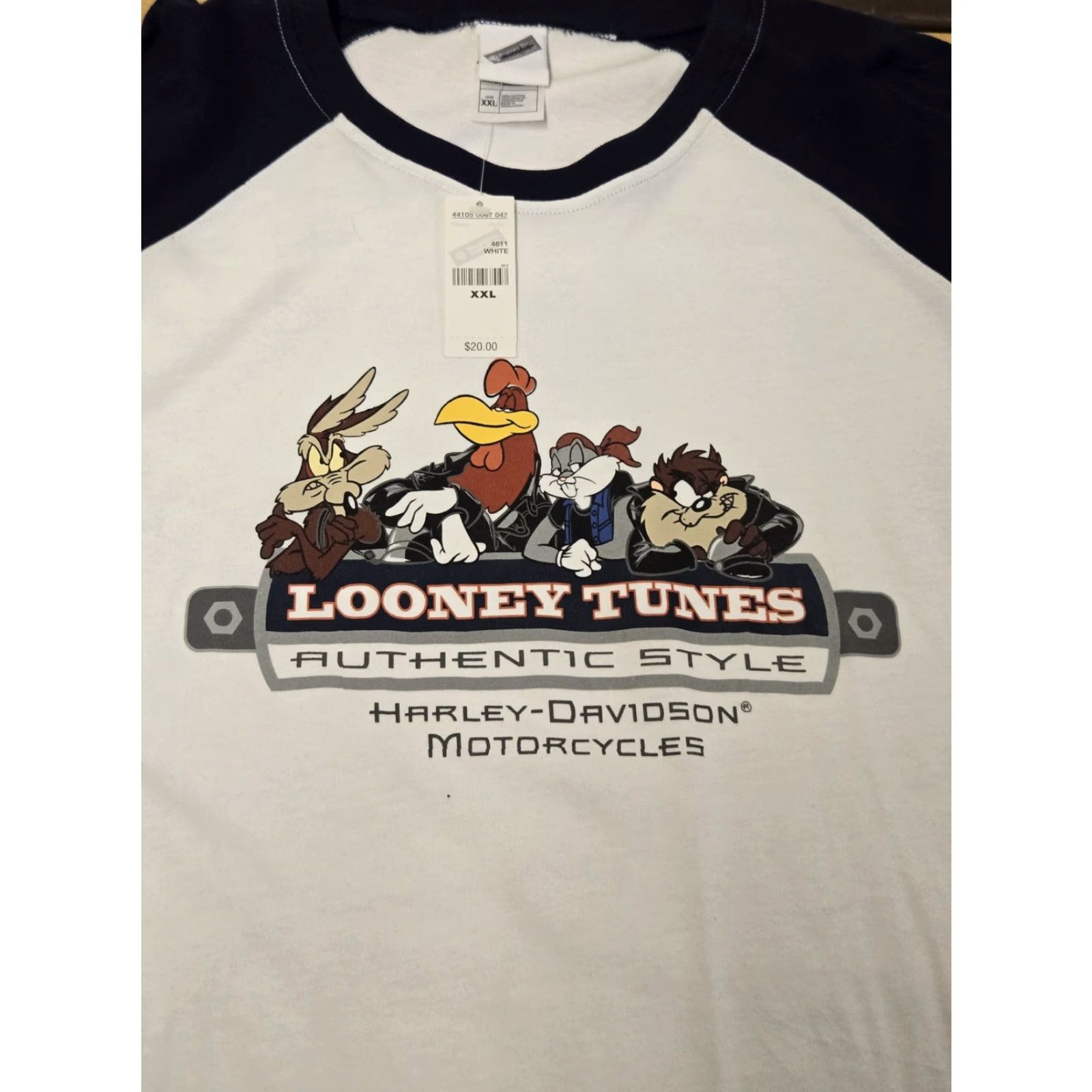 Vintage Looney Tunes Harley-Davidson Shirt Mens 2XL White Black Raglan Taz Bugs Tee Size US XXL / EU 58 / 5 - 3 Thumbnail