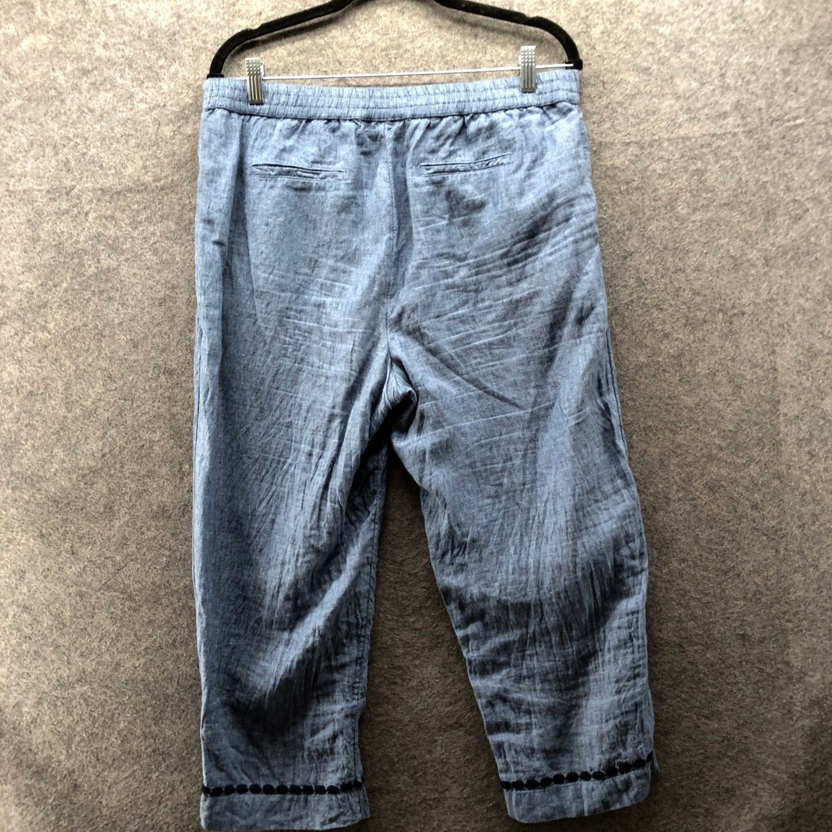 Charter Club Charter Club Pants Wool? 100% Linen Pull On Crop Womens M Blue Straight Embroidered Size 32" / US 10 / IT 46 - 2 Thumbnail