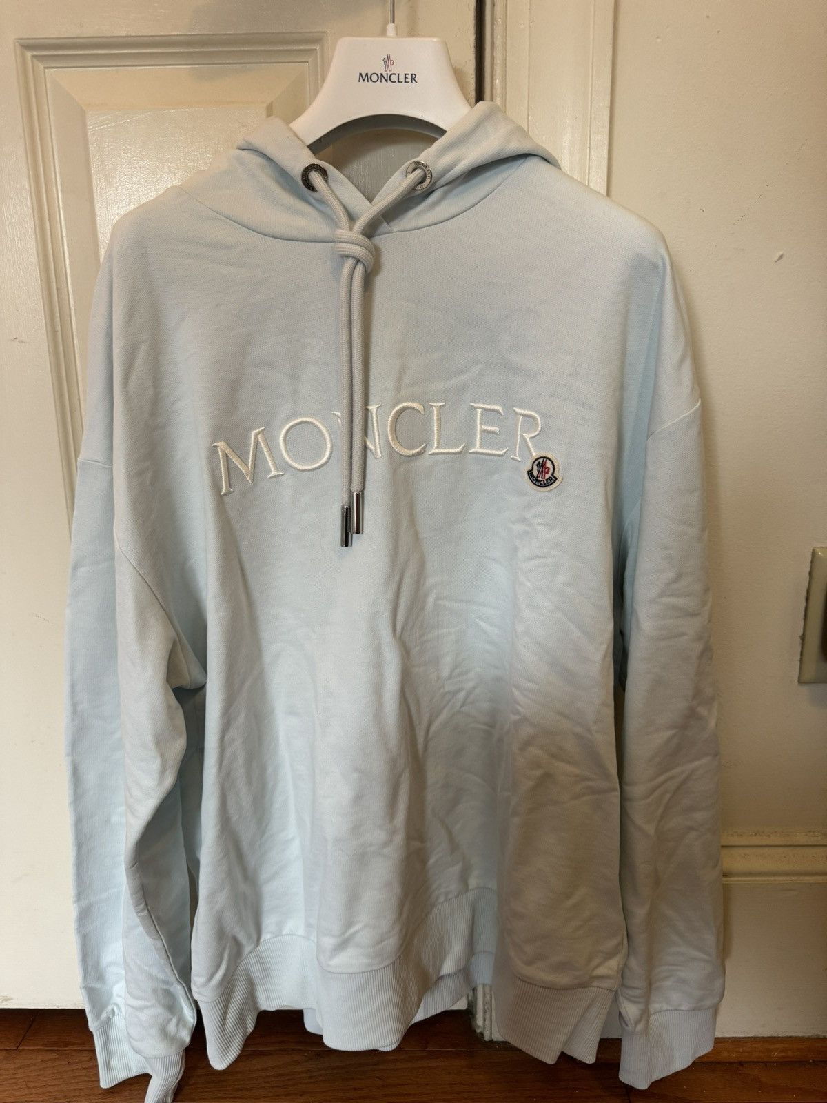 Moncler Embroidered Logo Hoodie Light Blue
