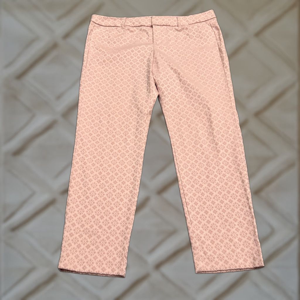Old Navy Old Navy Pixie Mid Rise Ankle Trouser Pants Womens 14 Pink Geometric Jacquard Cotton Blend Size 36" / US 14 / IT 50 - 1 Thumbnail