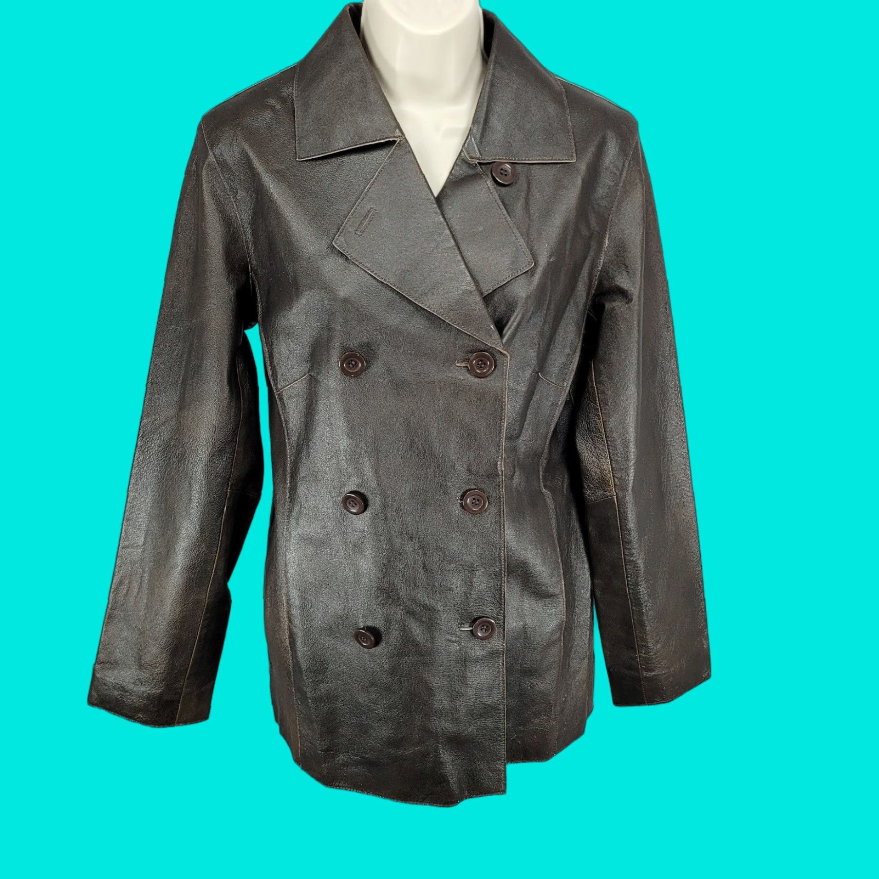 Vintage Brandon Thomas Brown Genuine Leather Double Breasted Buttoned Jacket Women M Brown Mid-Length Long Sleeve Button Closure Lined Packable Size M / US 6-8 / IT 42-44 - 1 Thumbnail