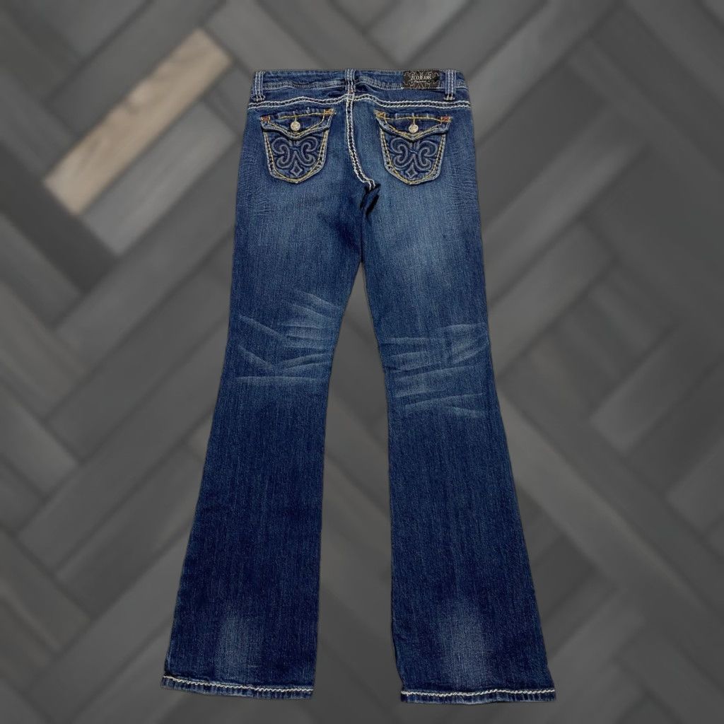 Vintage ZCO Jeans Premium Blue Bootcut Jeans Distressed Embellished 5-Pocket Design Low Rise Size 5 Womens Jeans Size 27" / US 4 / IT 40 - 1 Thumbnail