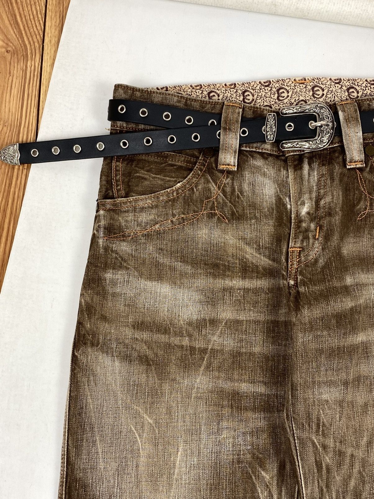 Edwin RARE ‼️ VTG EDWIN BLUE TRIP CRAZY FADED BROWN FLARE JEANS Size US 30 / EU 46 - 3 Thumbnail